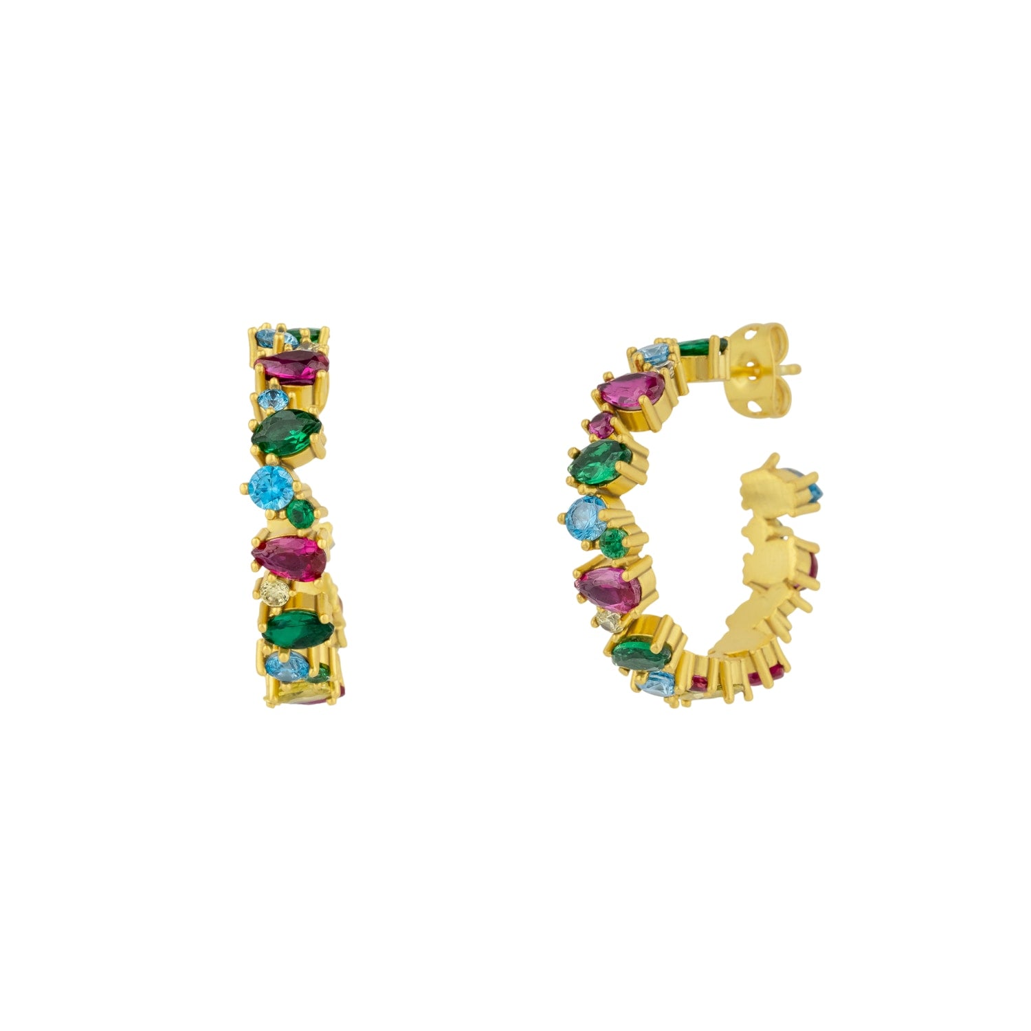 Textured Vibrant Color Gold Floral Stud Hoop Earring