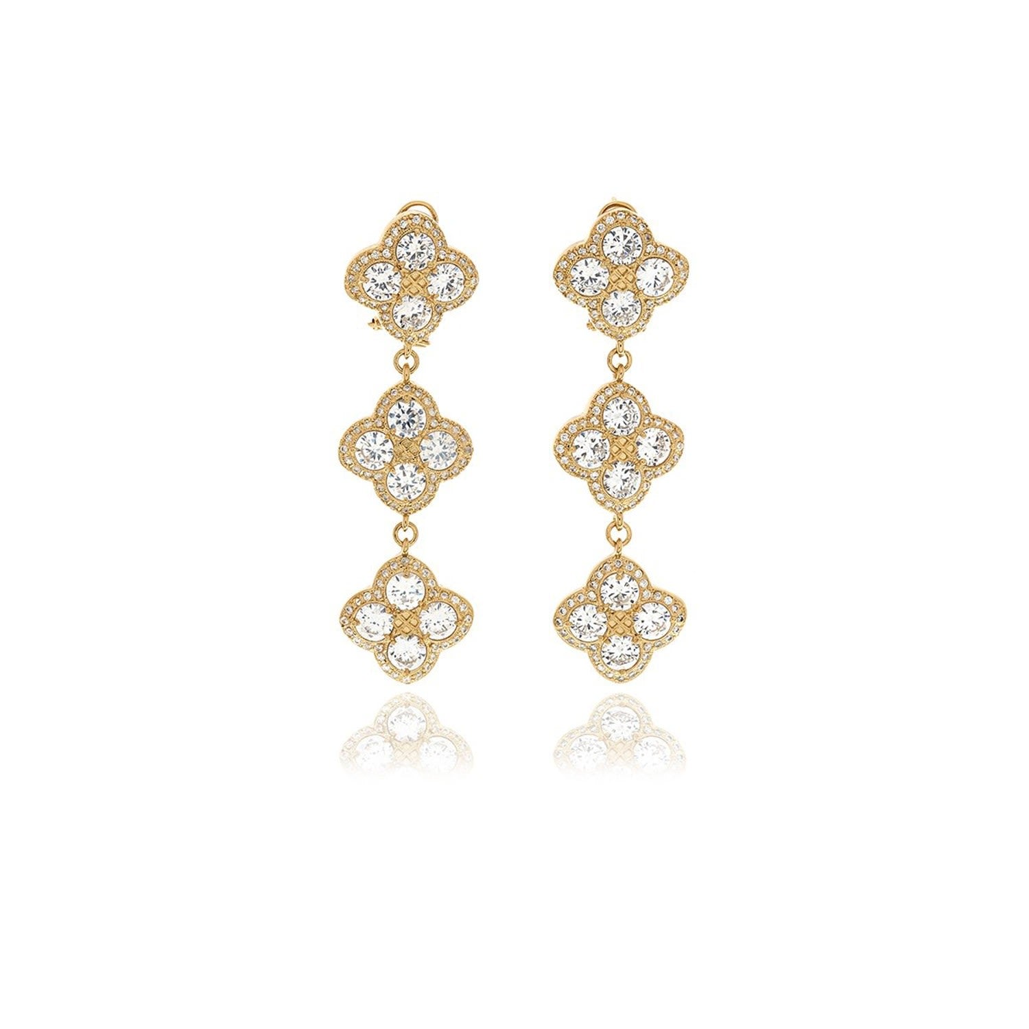 Gold Chandelier Diamond Flower Long Earrings