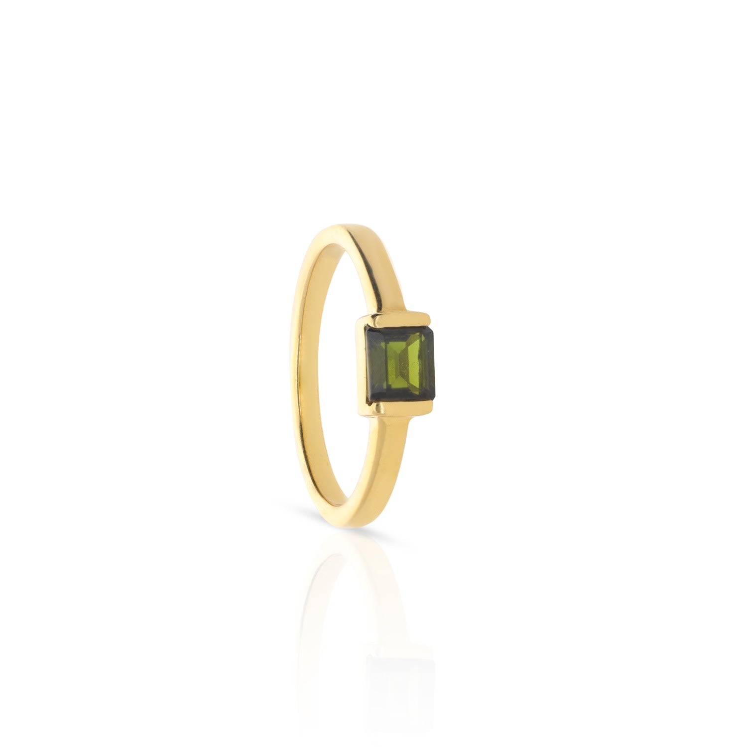 14K Gold Plated Stone Ring - Green Tourmaline