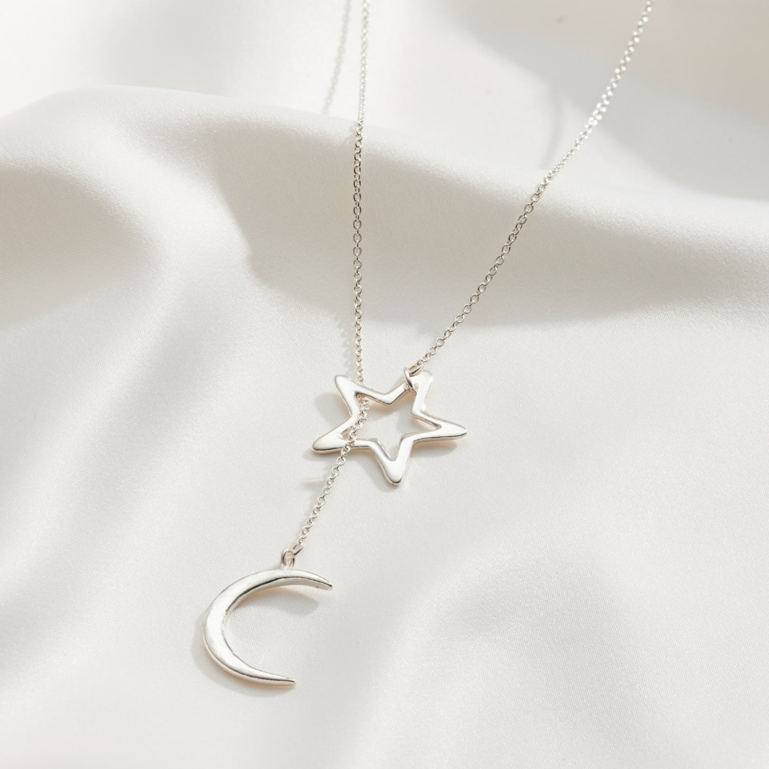 Sterling Silver Moon & Star Lariat Necklace
