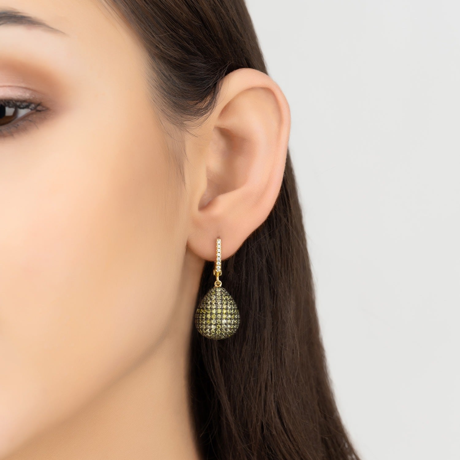 Valerie Pear Drop Gemstone Earrings Gold Peridot Cz