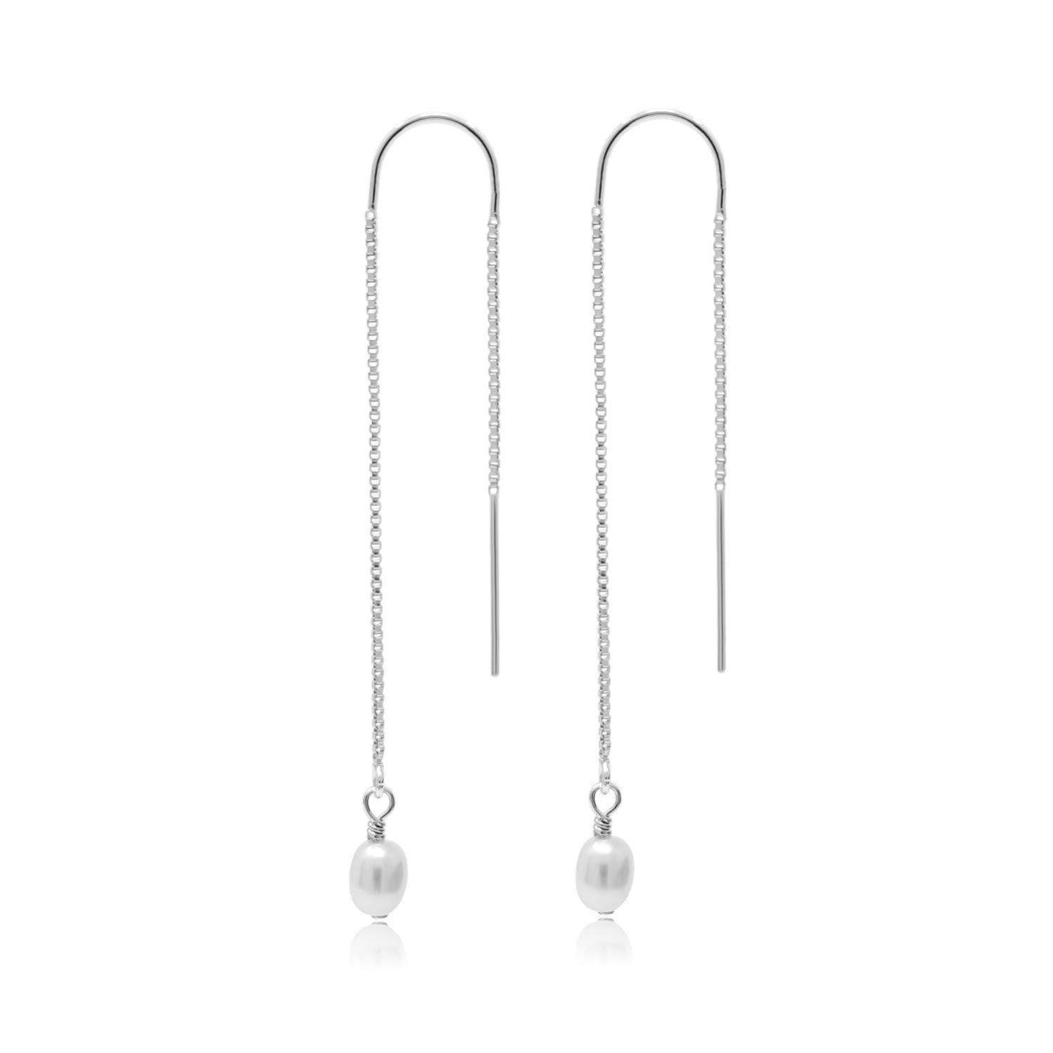 Lola Small Pearl Sterling Silver Chain Threader Earrings