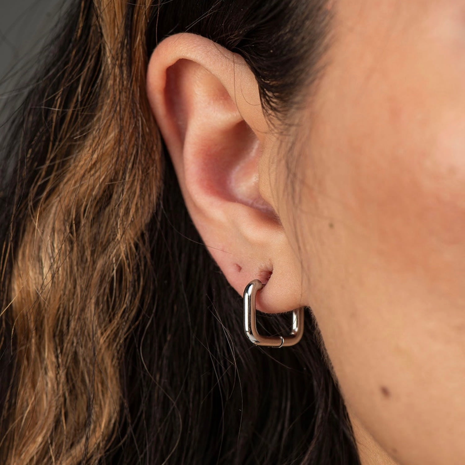 The Arla Square Silver Huggie Hoops
