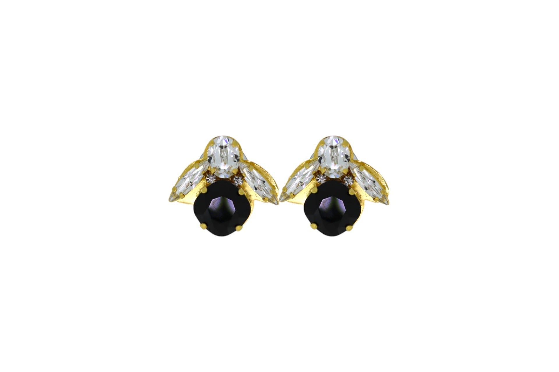 The Baby Black Bee Earrings In Gold - Pierced