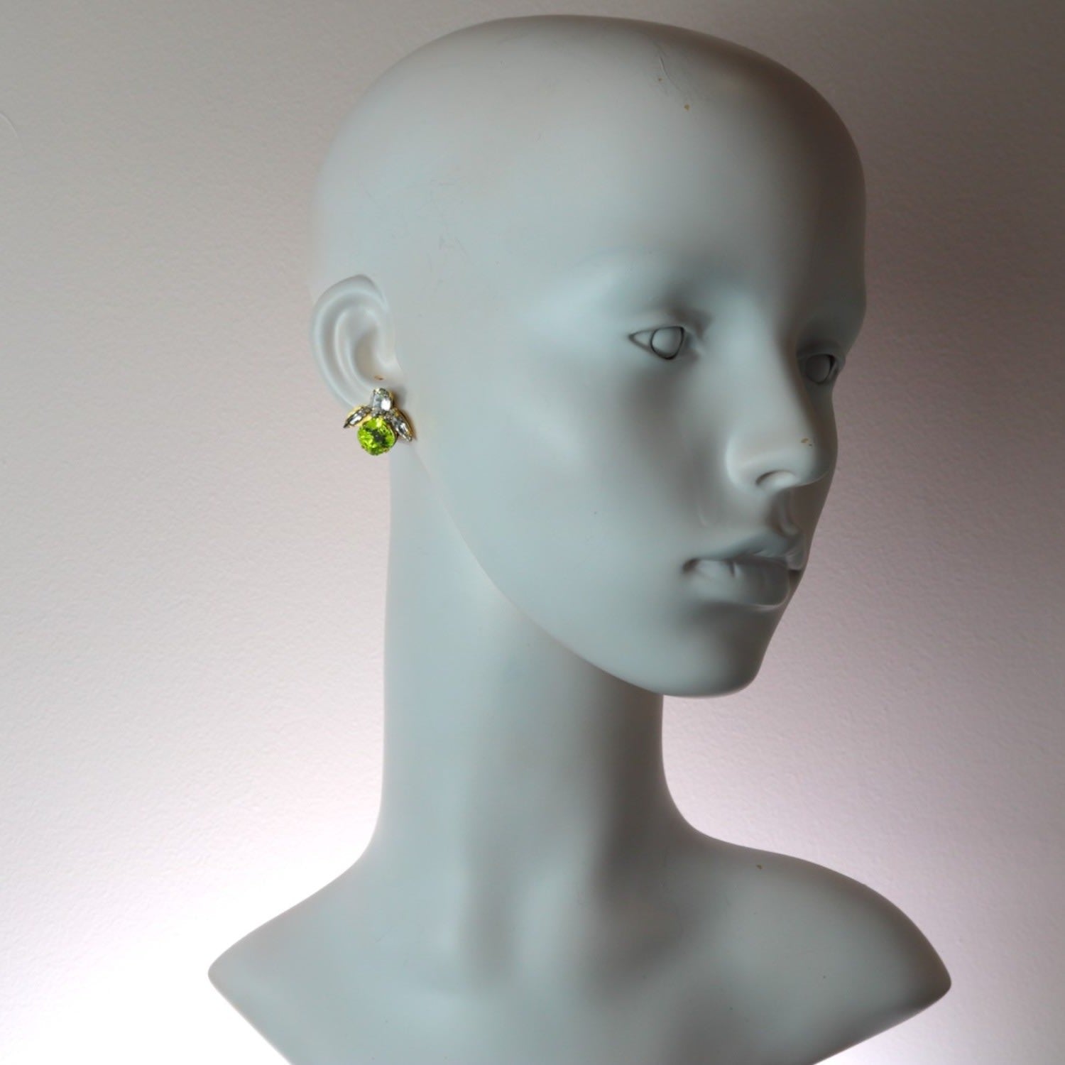 The Baby Green Bee Earrings In Gold - Pierced