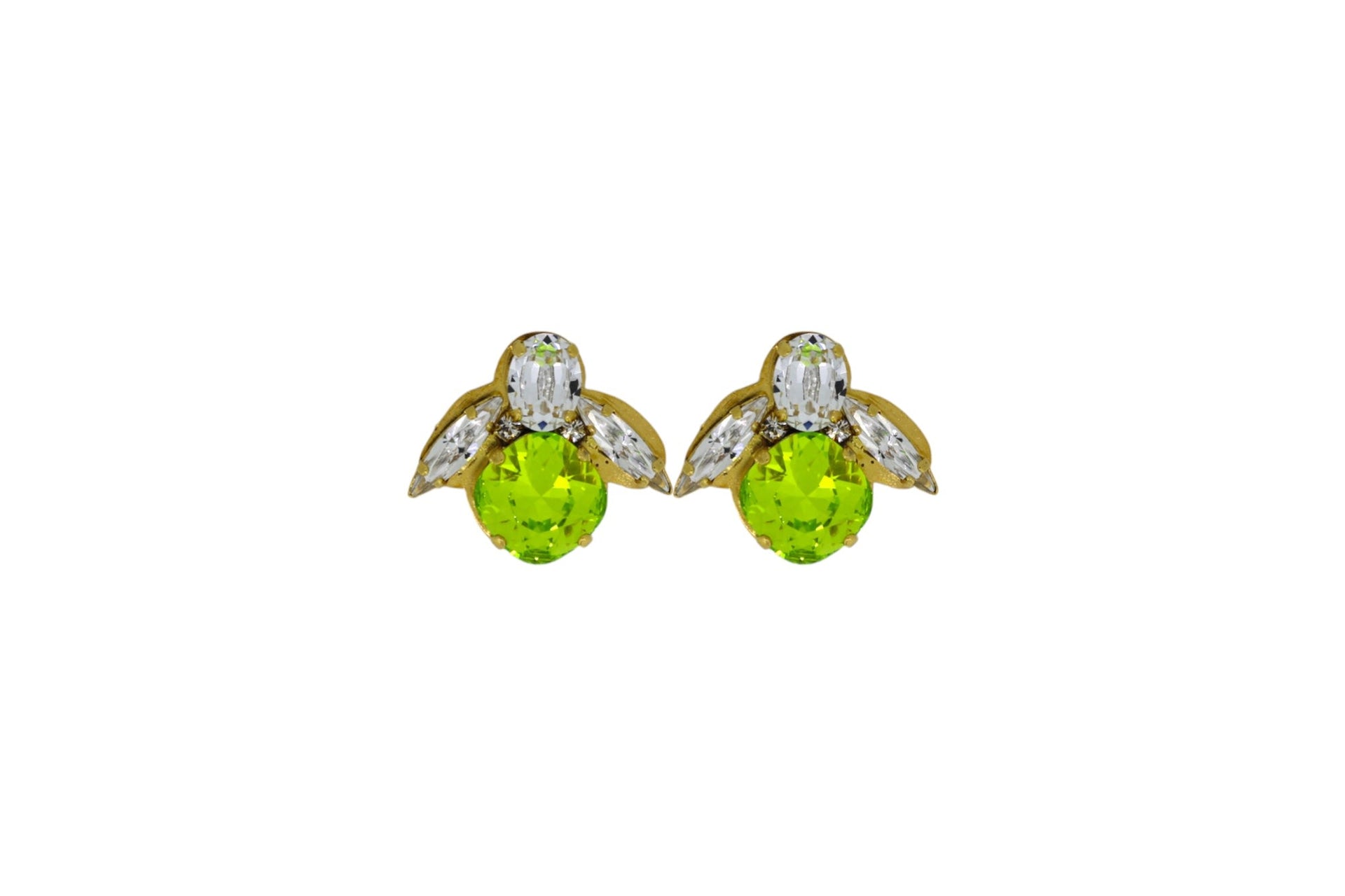 The Baby Green Bee Earrings In Gold - Pierced