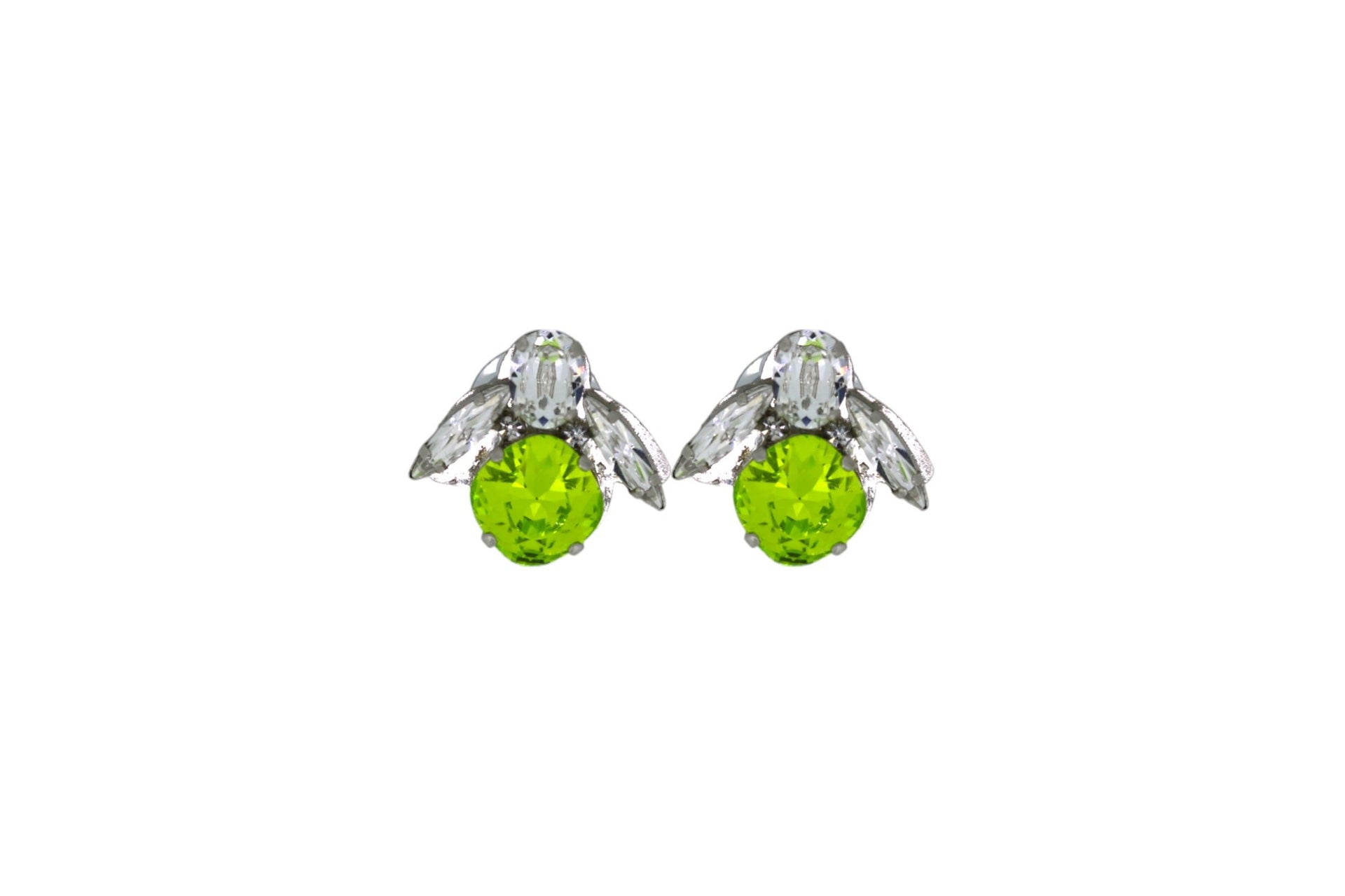 The Baby Green Bee Earrings In Platinum - Pierced