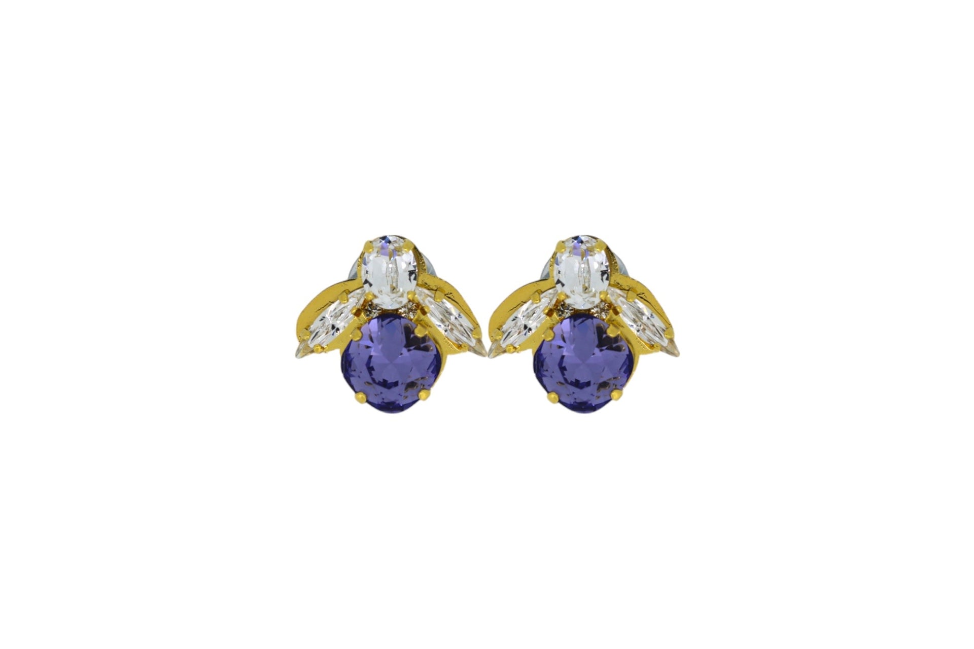 The Baby Purple Bee Earrings In Gold - Pierced