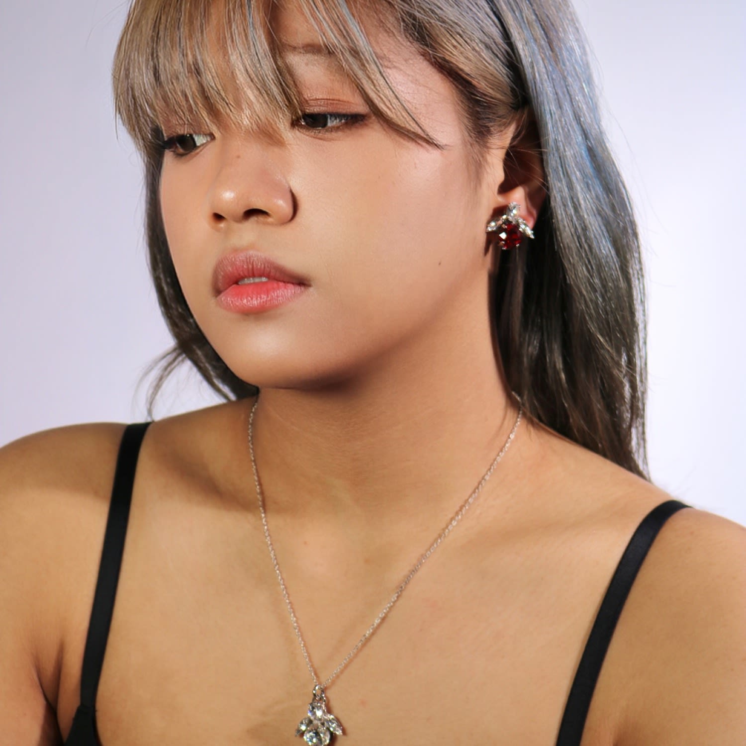 The Baby Red Bee Earrings In Platinum - Pierced