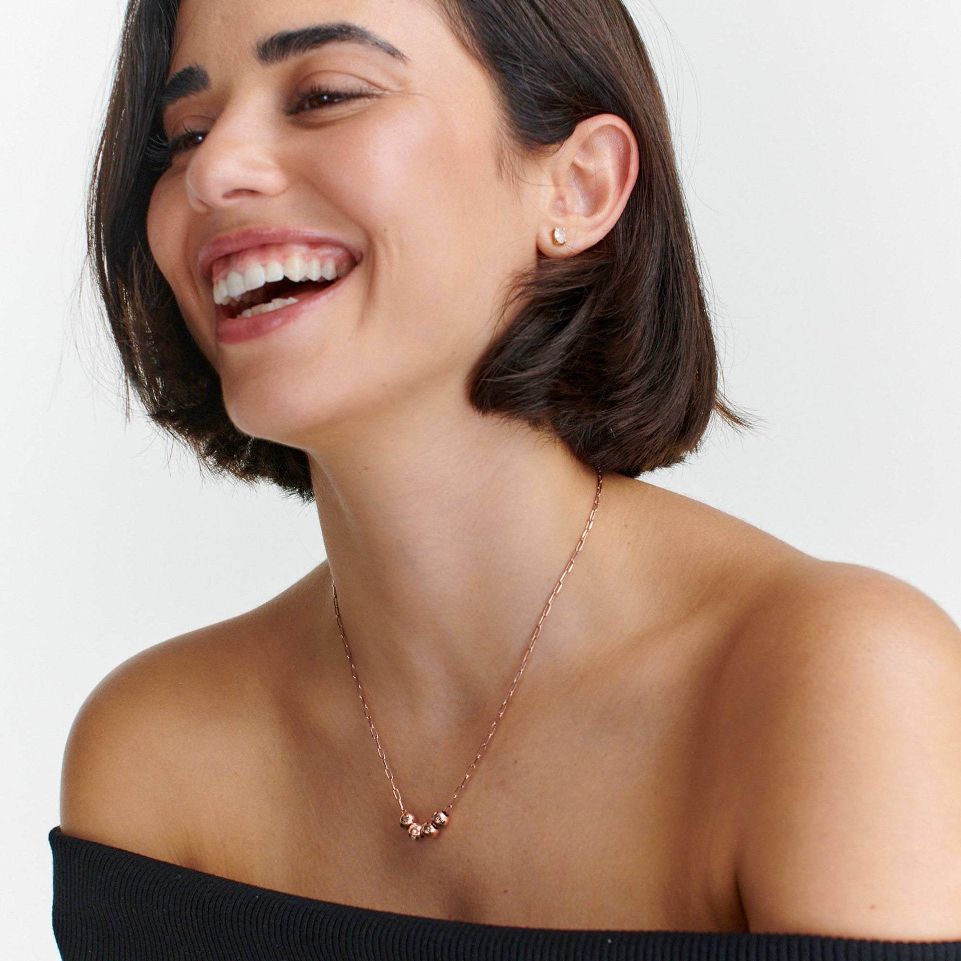 The Balance Bead Necklace with 0.08ct Diamond Bead in 18K Rose Gold Vermeil