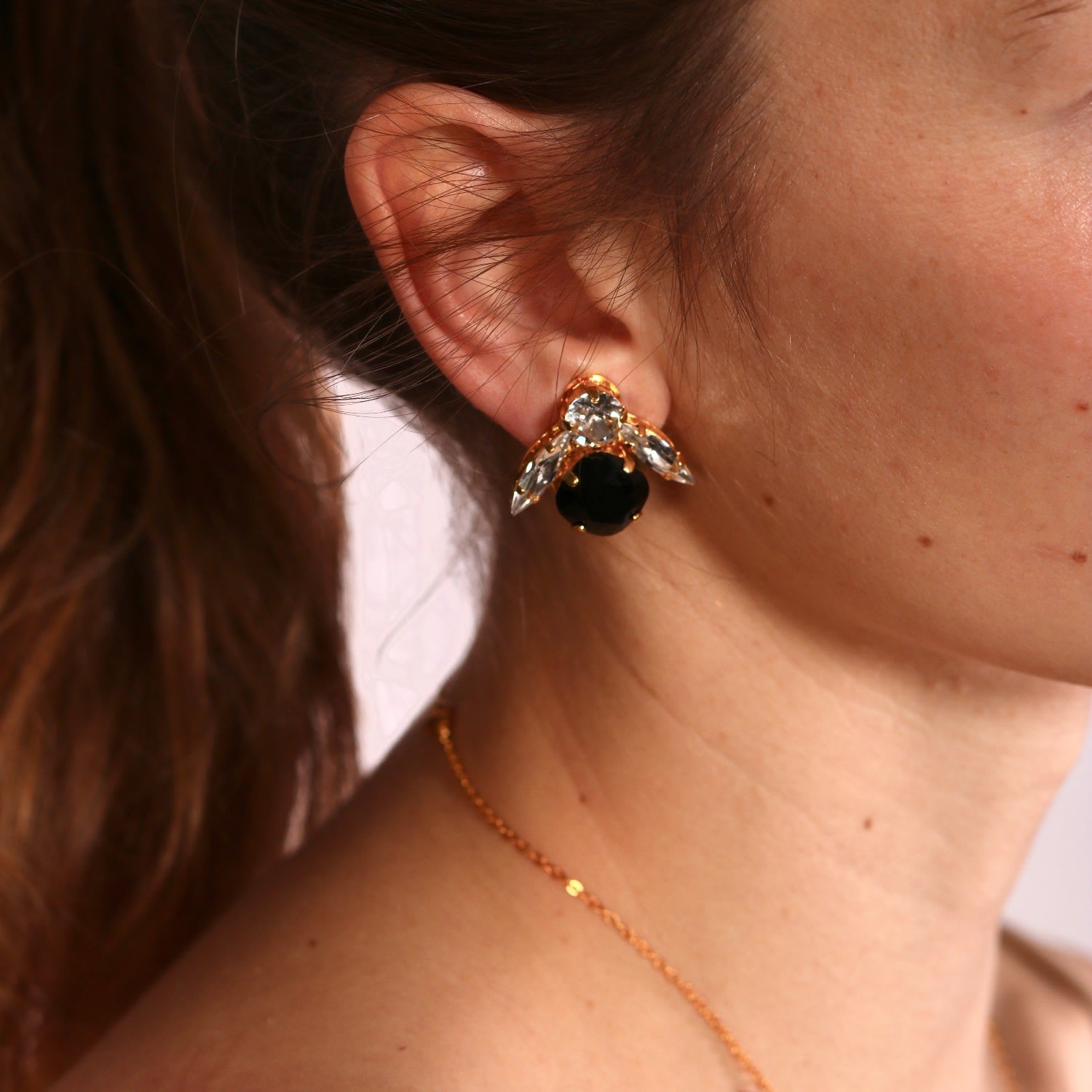 The Big Black Bee Earrings In Gold - Clip