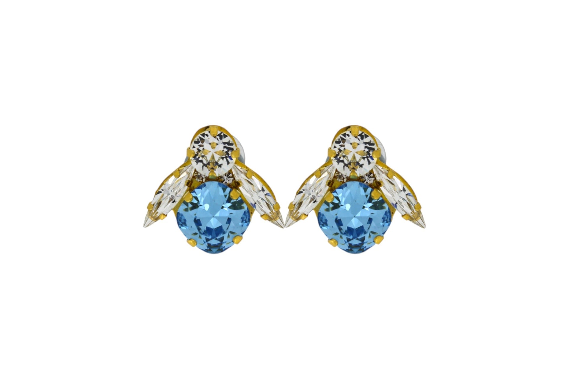 The Big Blue Bee Earrings In Gold - Pierced