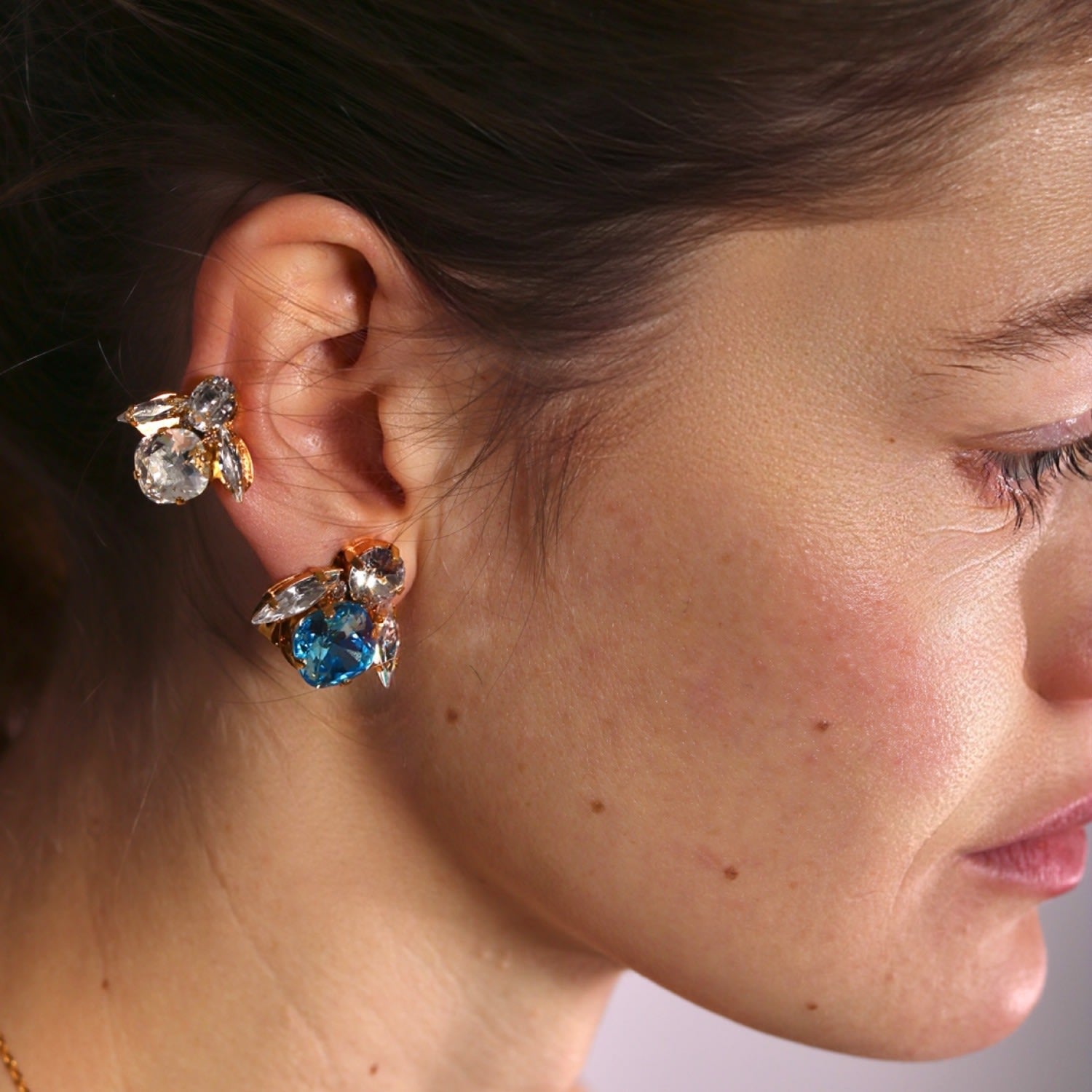 The Big Blue Bee Earrings In Gold - Pierced