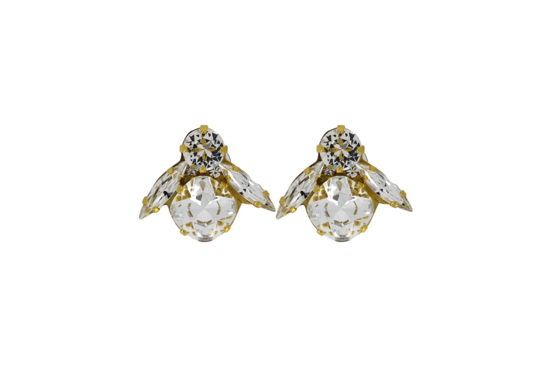 The Big Clear Bee Earrings In Gold - Pierced
