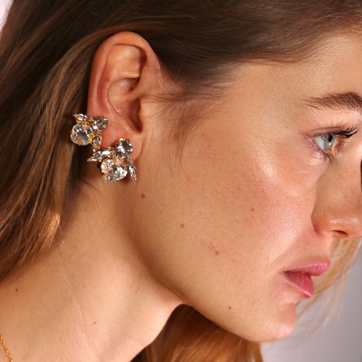 The Big Clear Bee Earrings In Gold - Pierced