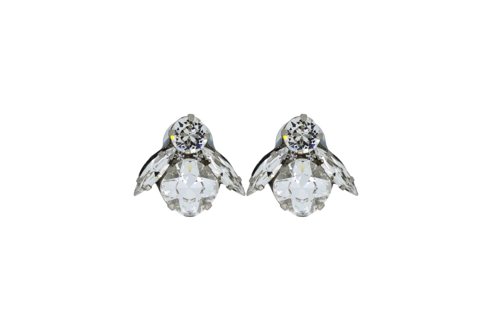 The Big Clear Bee Earrings In Platinum - Pierced