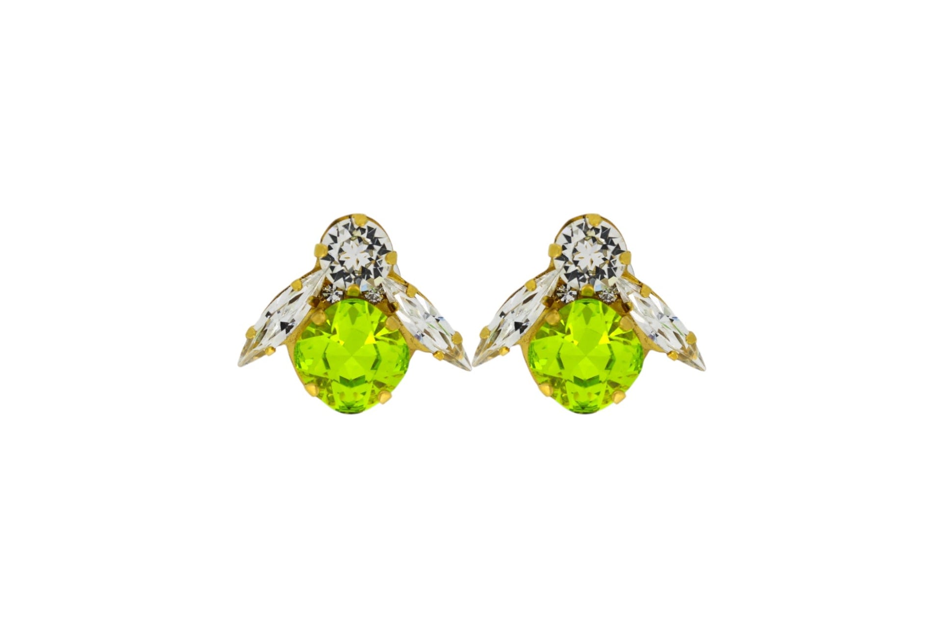 The Big Green Bee Earrings In Gold - Pierced