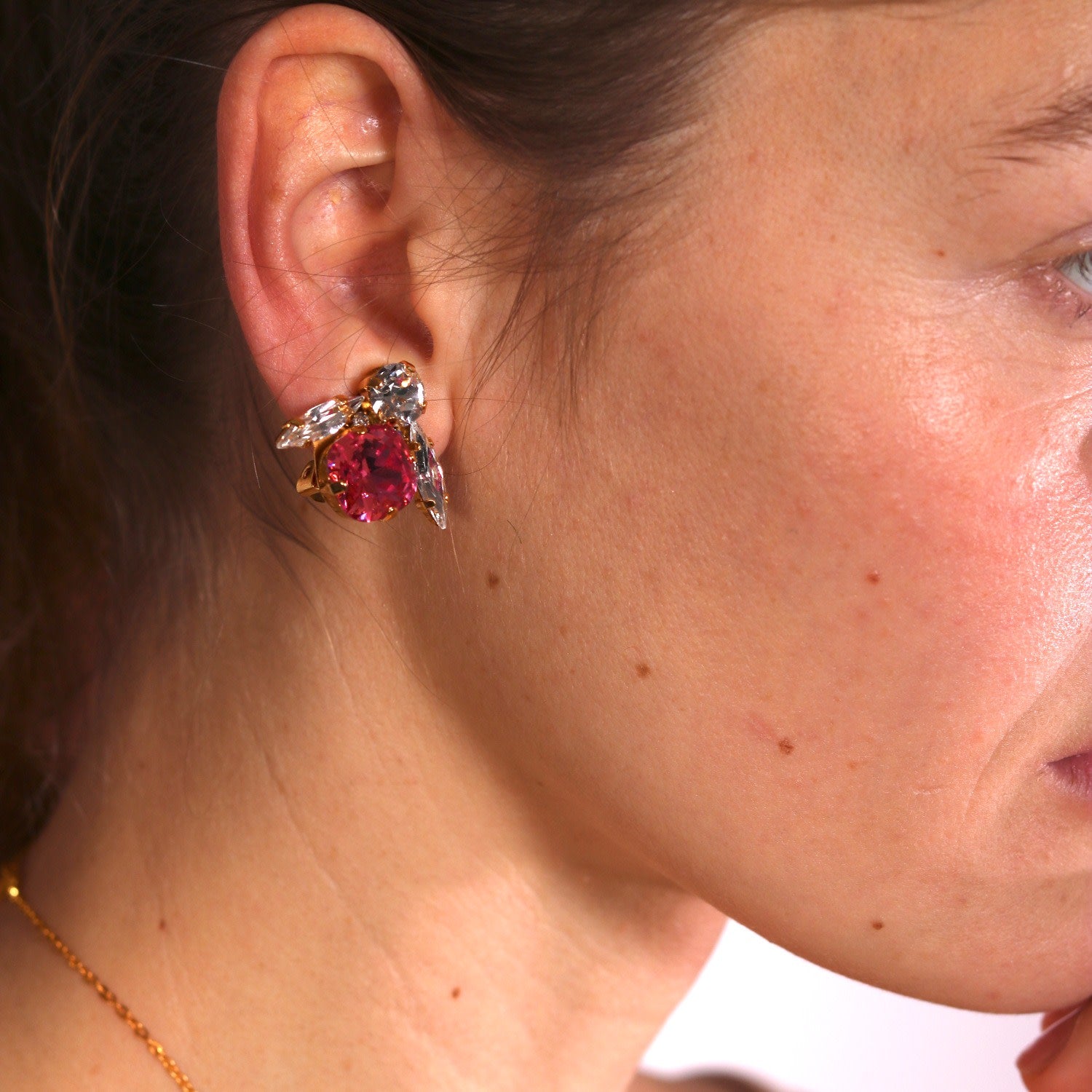 The Big Pink Bee Earrings In Gold - Pierced