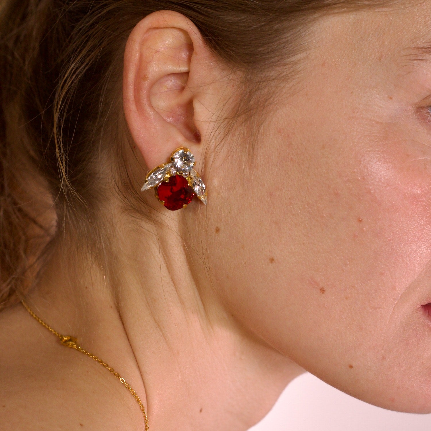 The Big Red Bee Earrings In Gold - Pierced