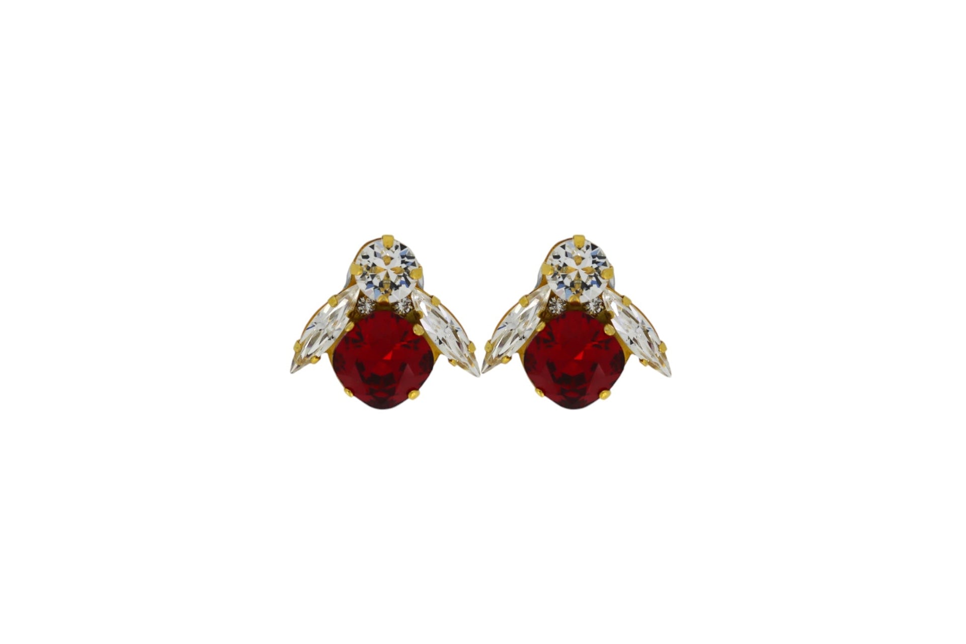 The Big Red Bee Earrings In Gold - Pierced