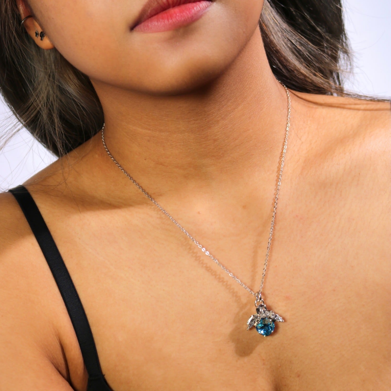 The Blue Bee Necklace In Platinum - Long