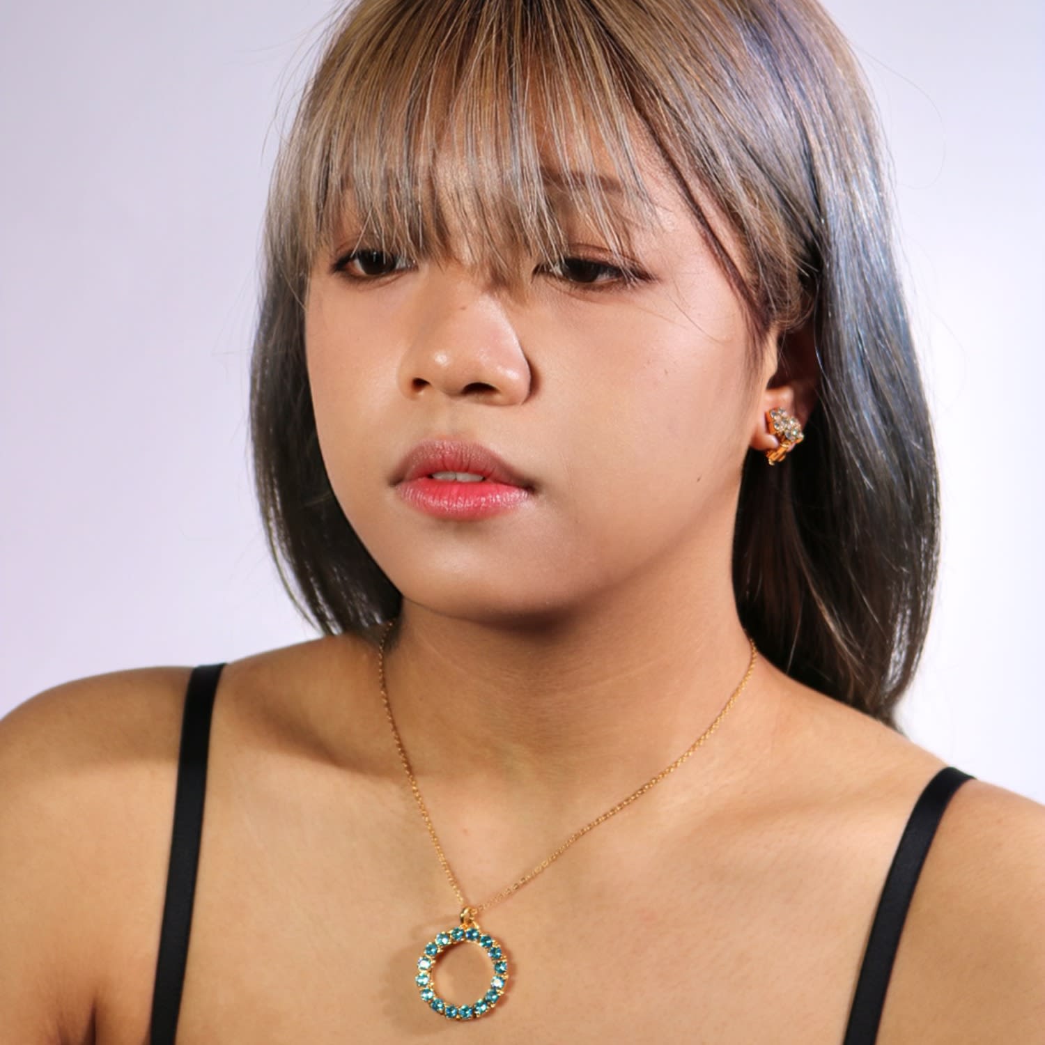 The Blue Hoop Necklace In Gold - Short