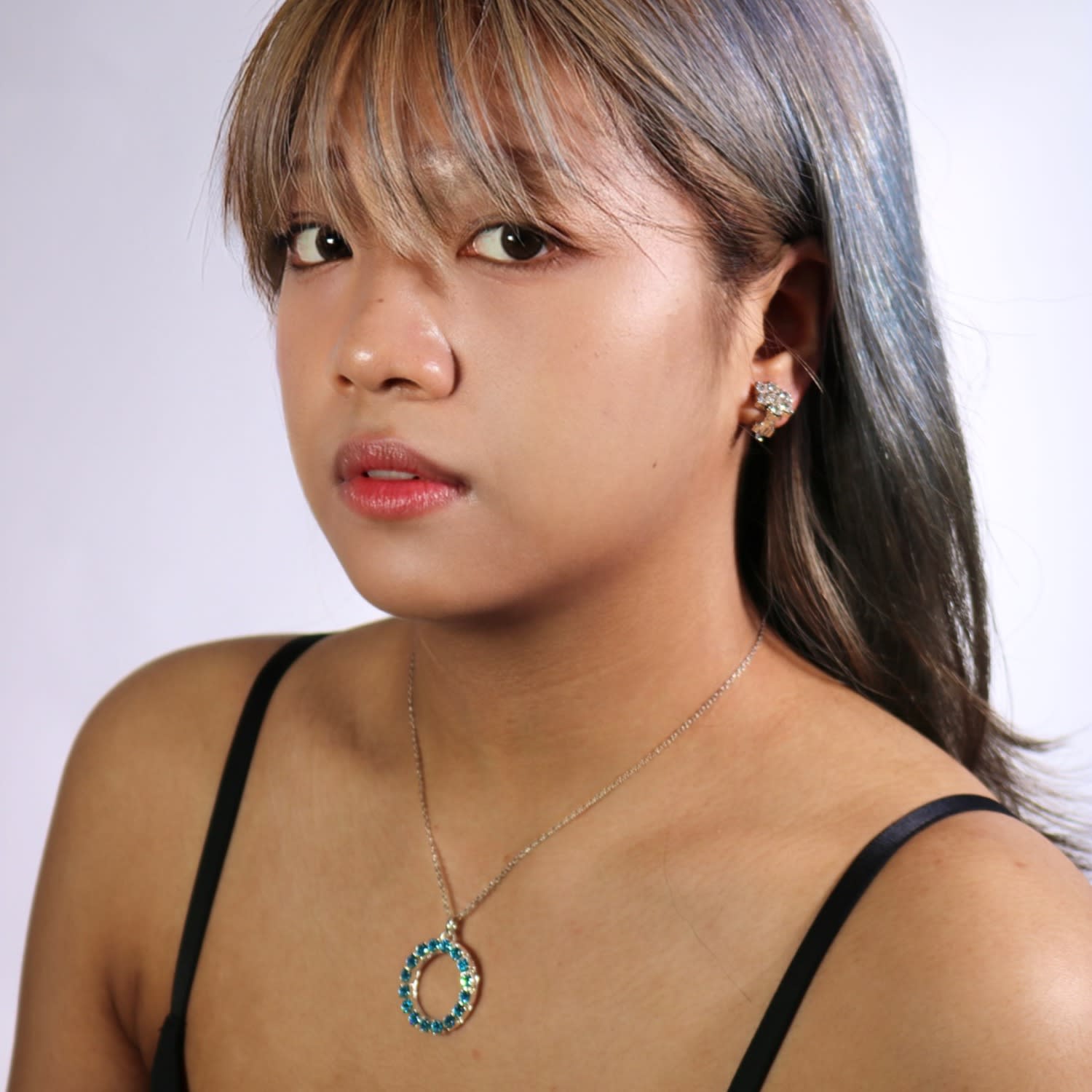 The Blue Hoop Necklace In Platinum - Long