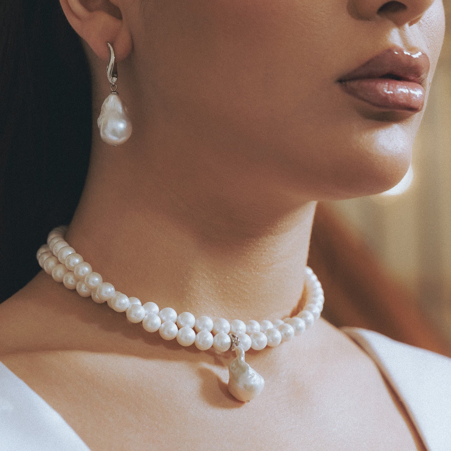 The Duchess Strand: Double Pearl Collar With Baroque