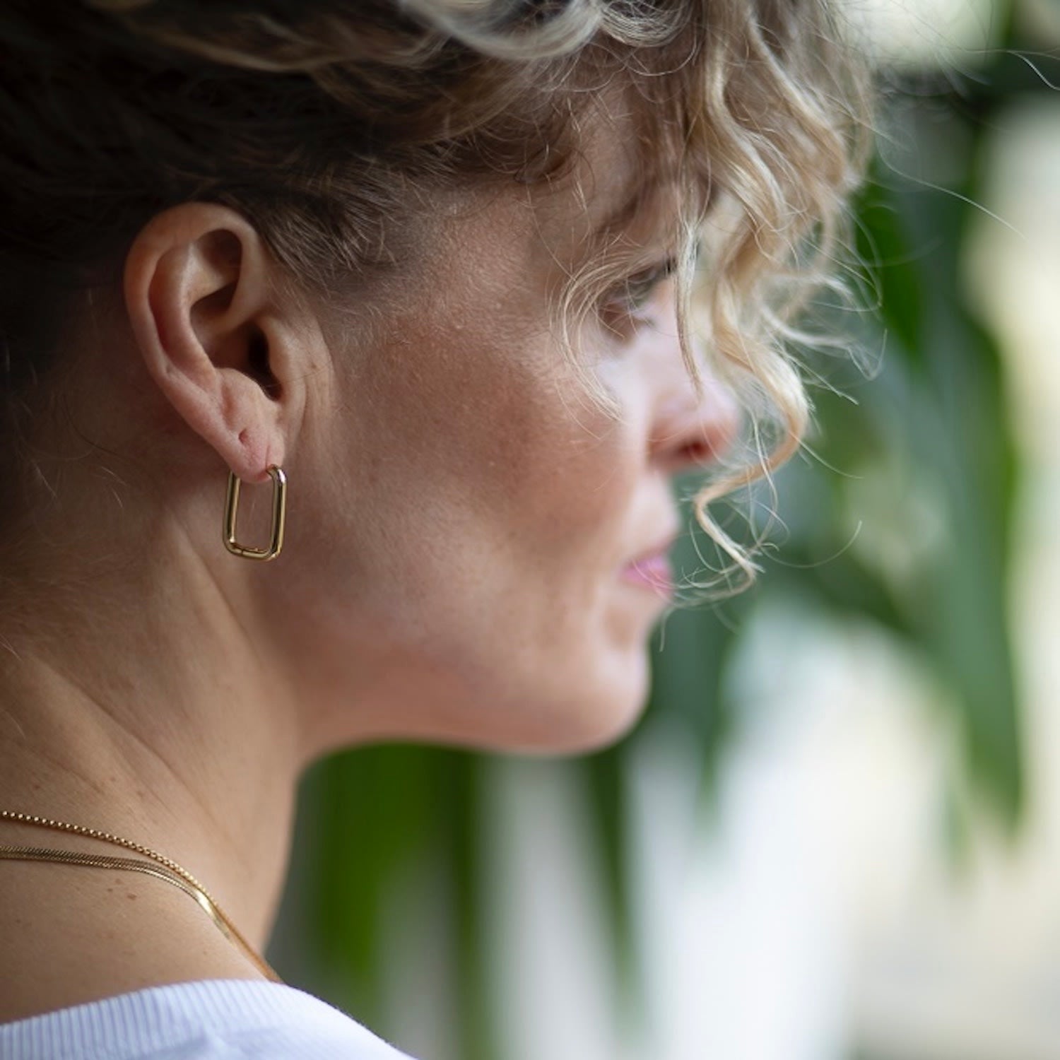 The Ellie Rectangle Tarnish Free Gold Classic Hoop