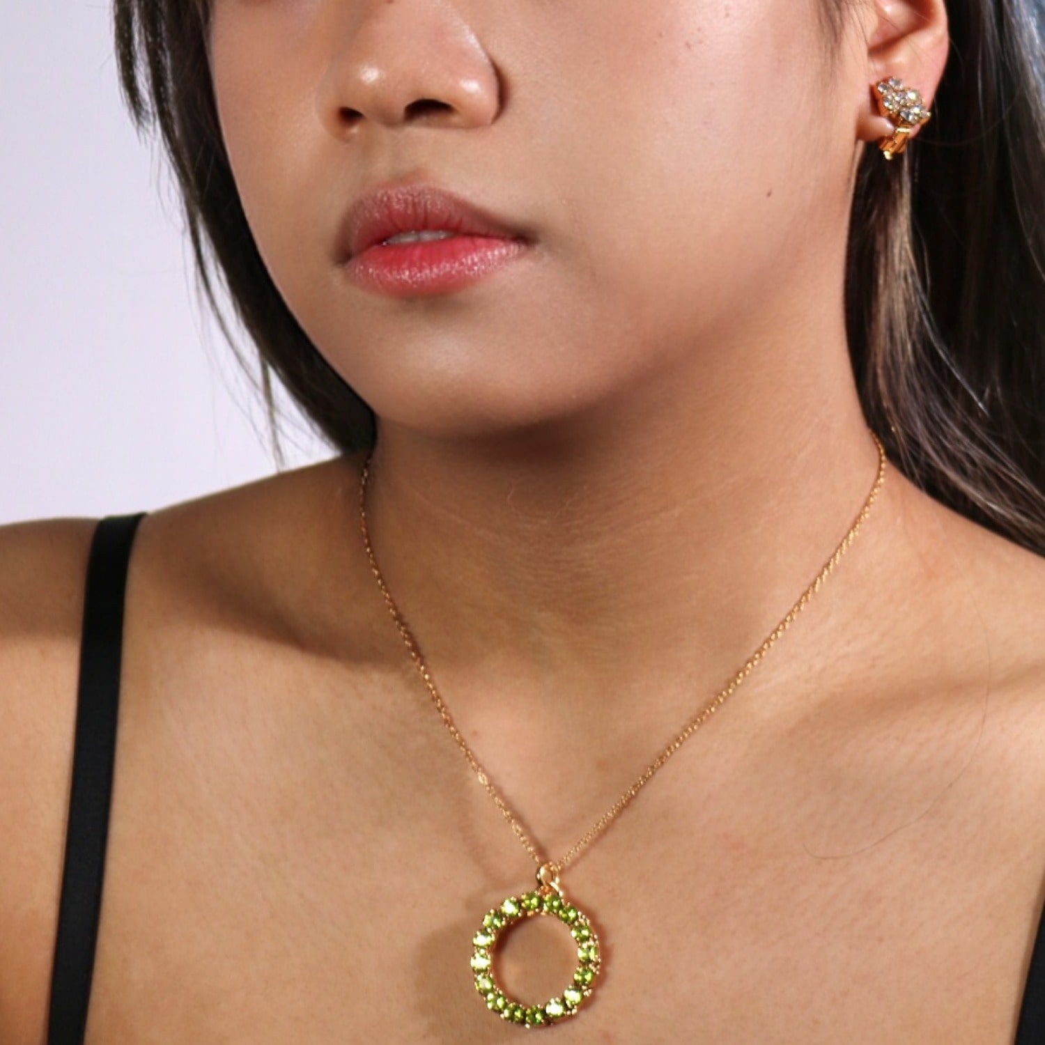 The Green Hoop Necklace In Gold - Long