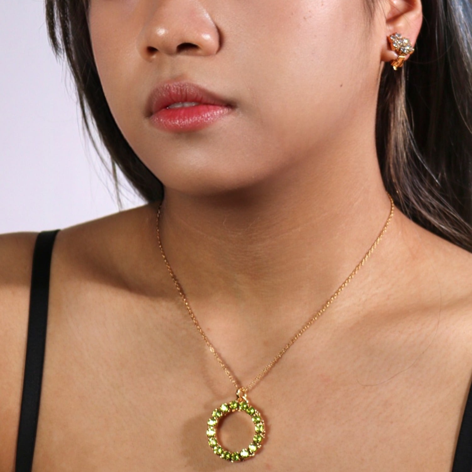 The Green Hoop Necklace In Gold - Short