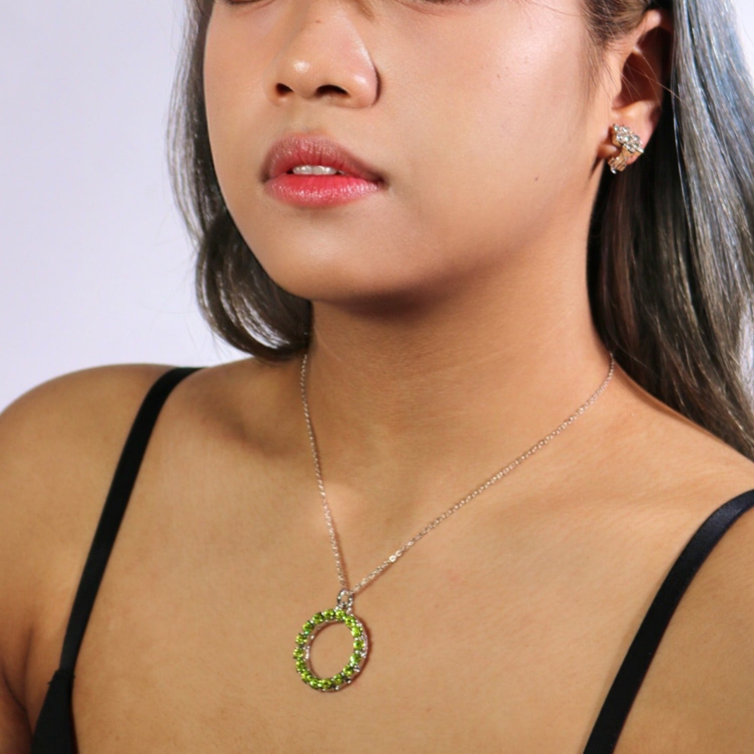 The Green Hoop Necklace In Platinum - Long