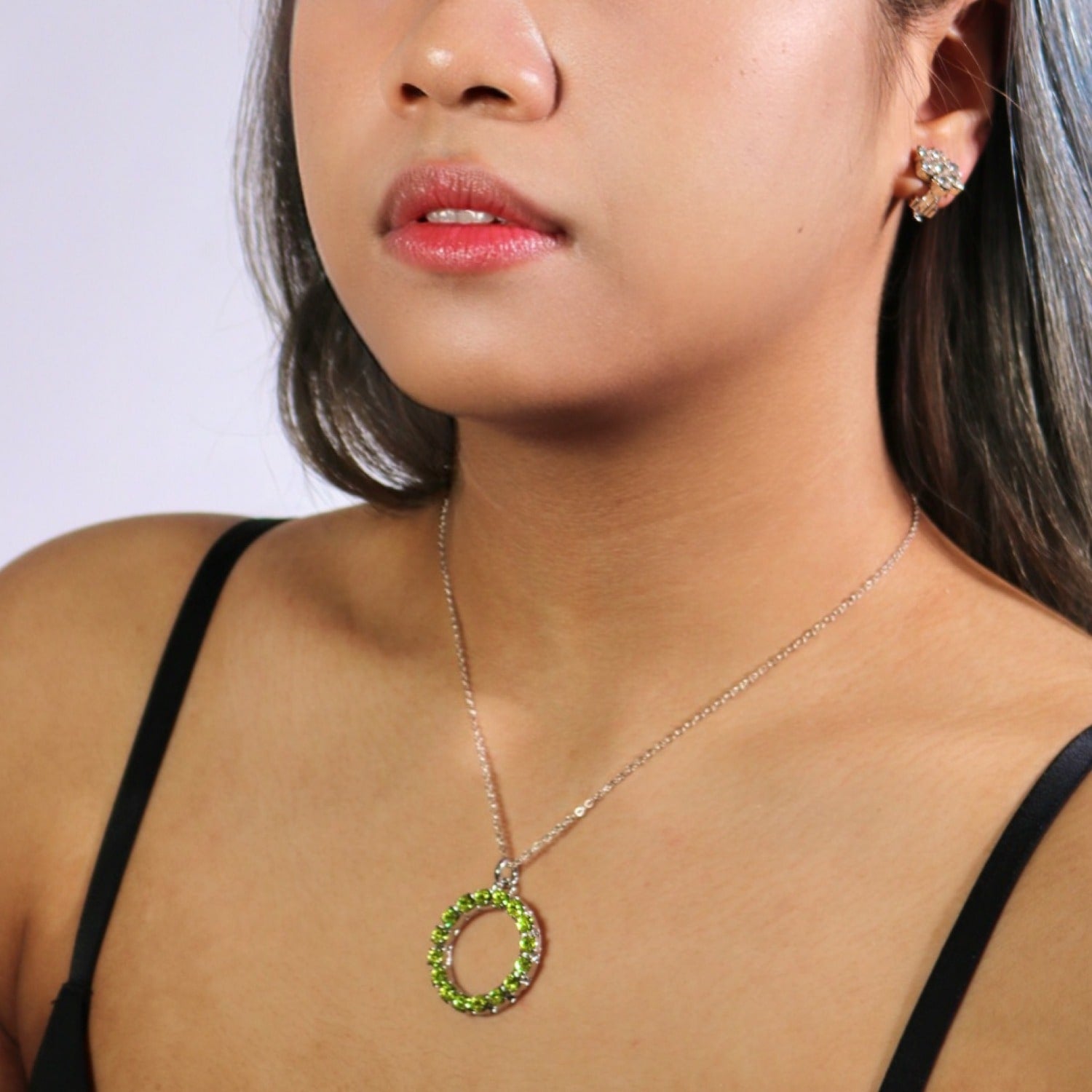The Green Hoop Necklace In Platinum - Short