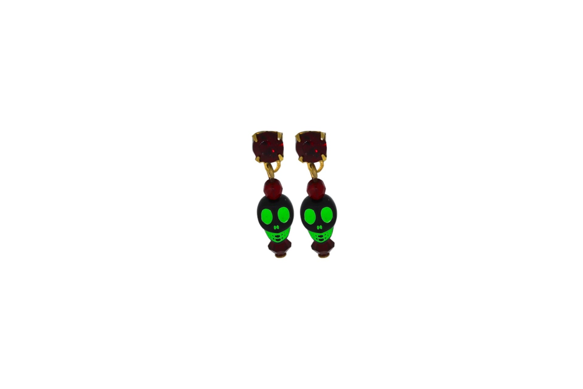 The Green Spooky Skull Earrings - Pierced
