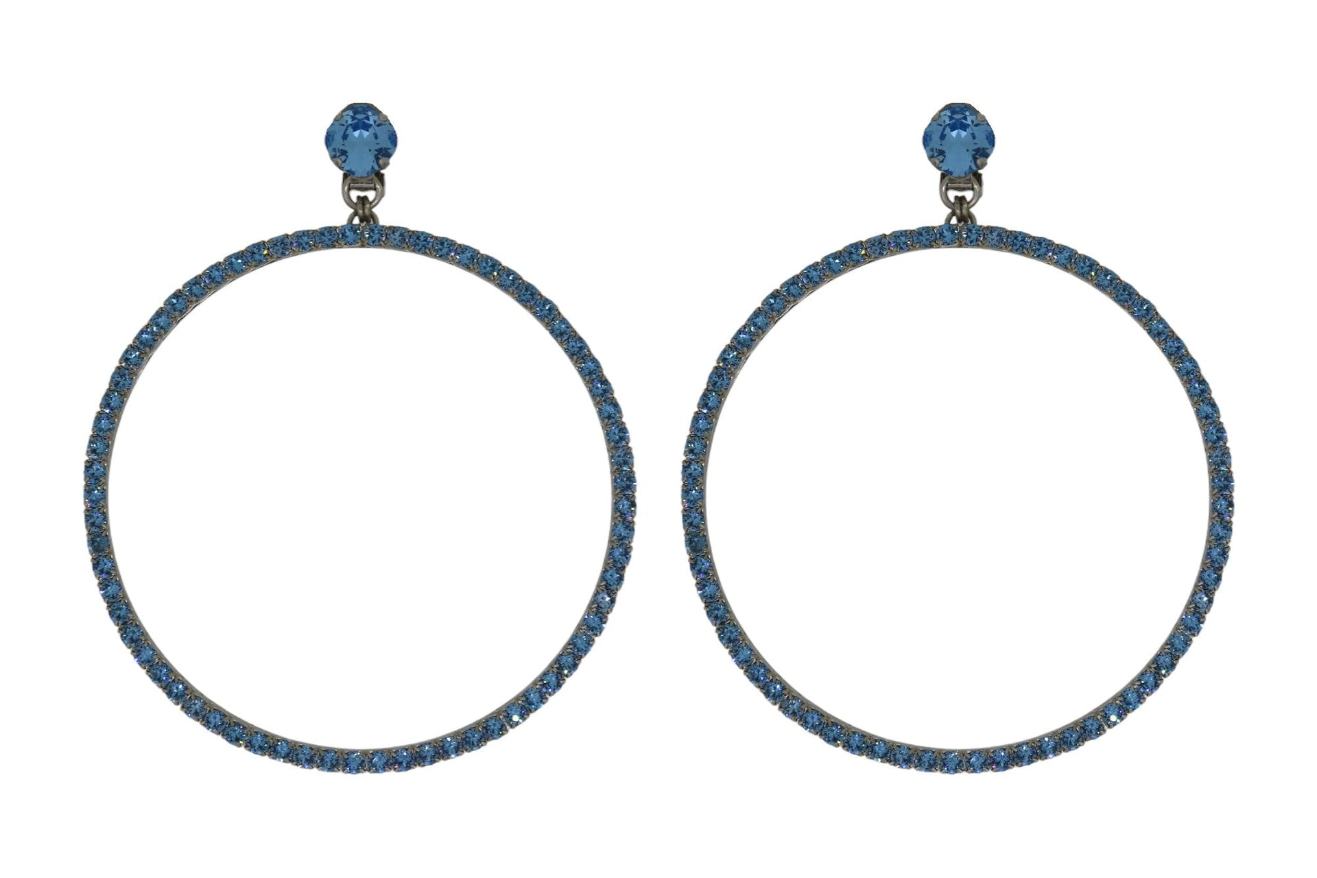 The Jumbo Blue Hoop Earrings In Platinum - Clip