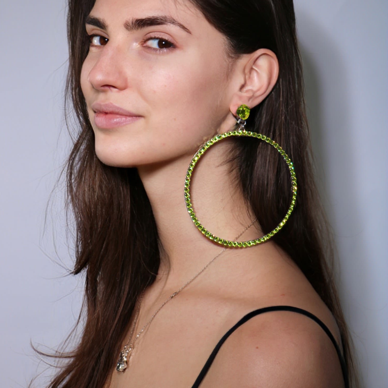 The Jumbo Green Hoop Earrings In Platinum - Clip