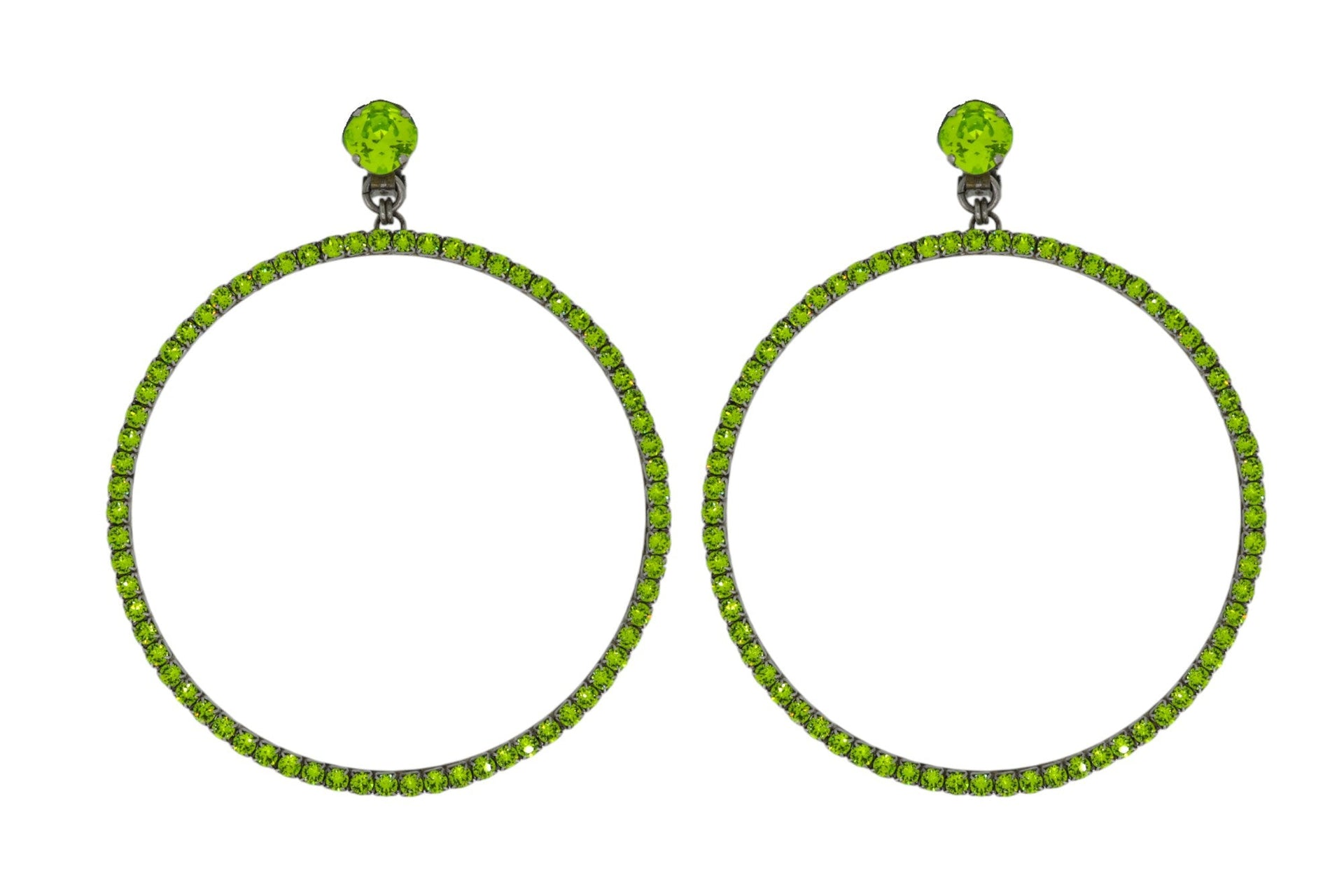 The Jumbo Green Hoop Earrings In Platinum - Clip