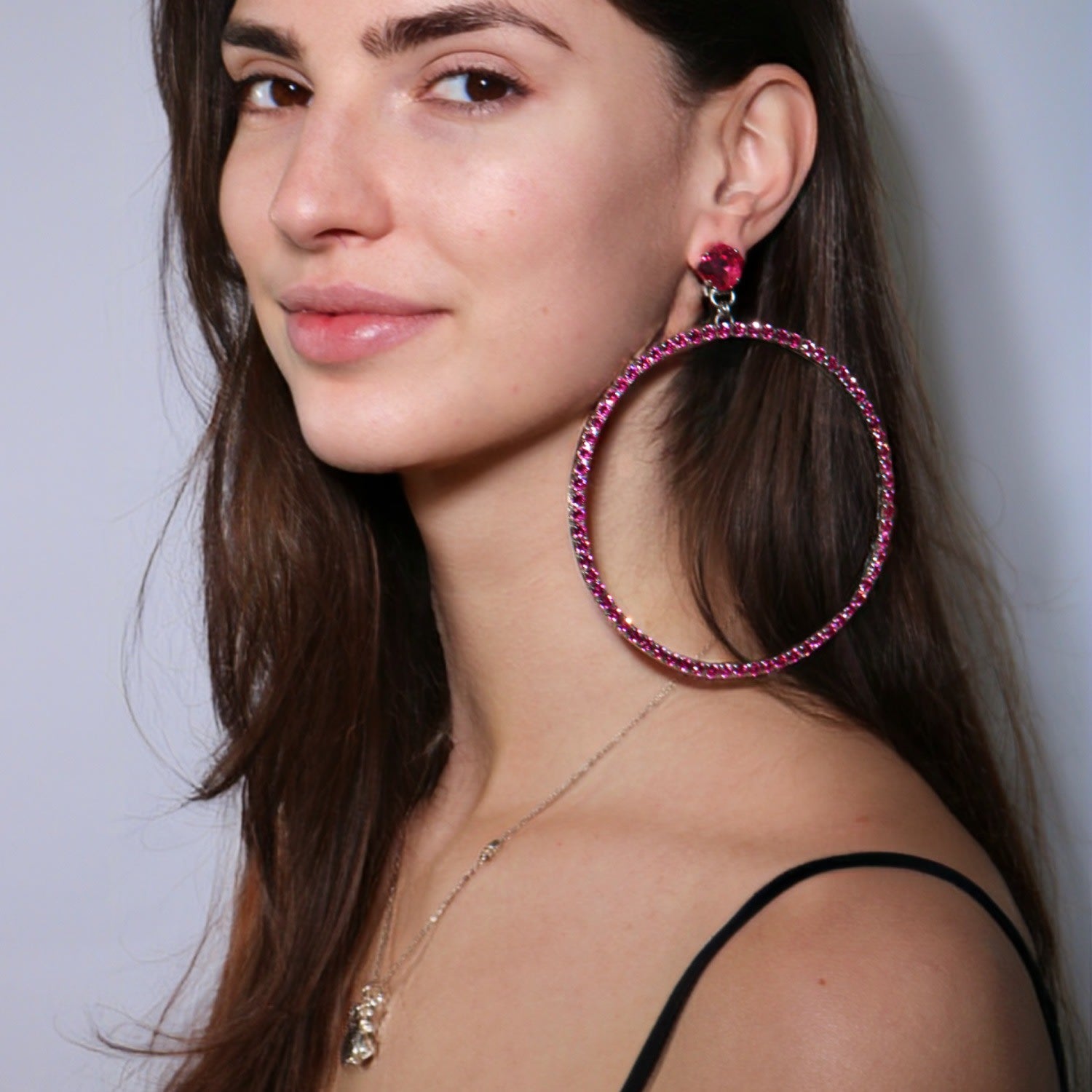 The Jumbo Pink Hoop Earrings In Platinum - Clip