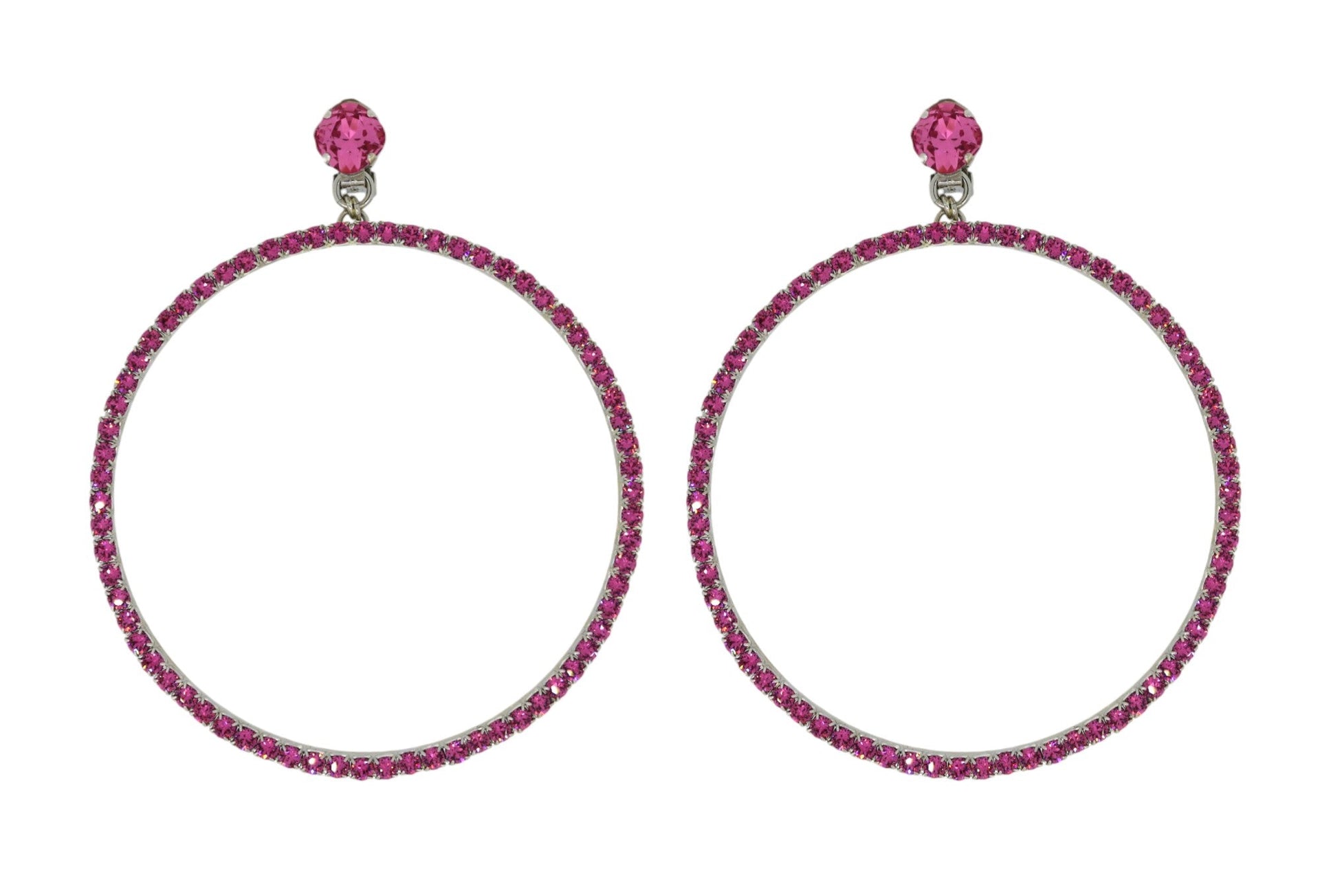 The Jumbo Pink Hoop Earrings In Platinum - Clip