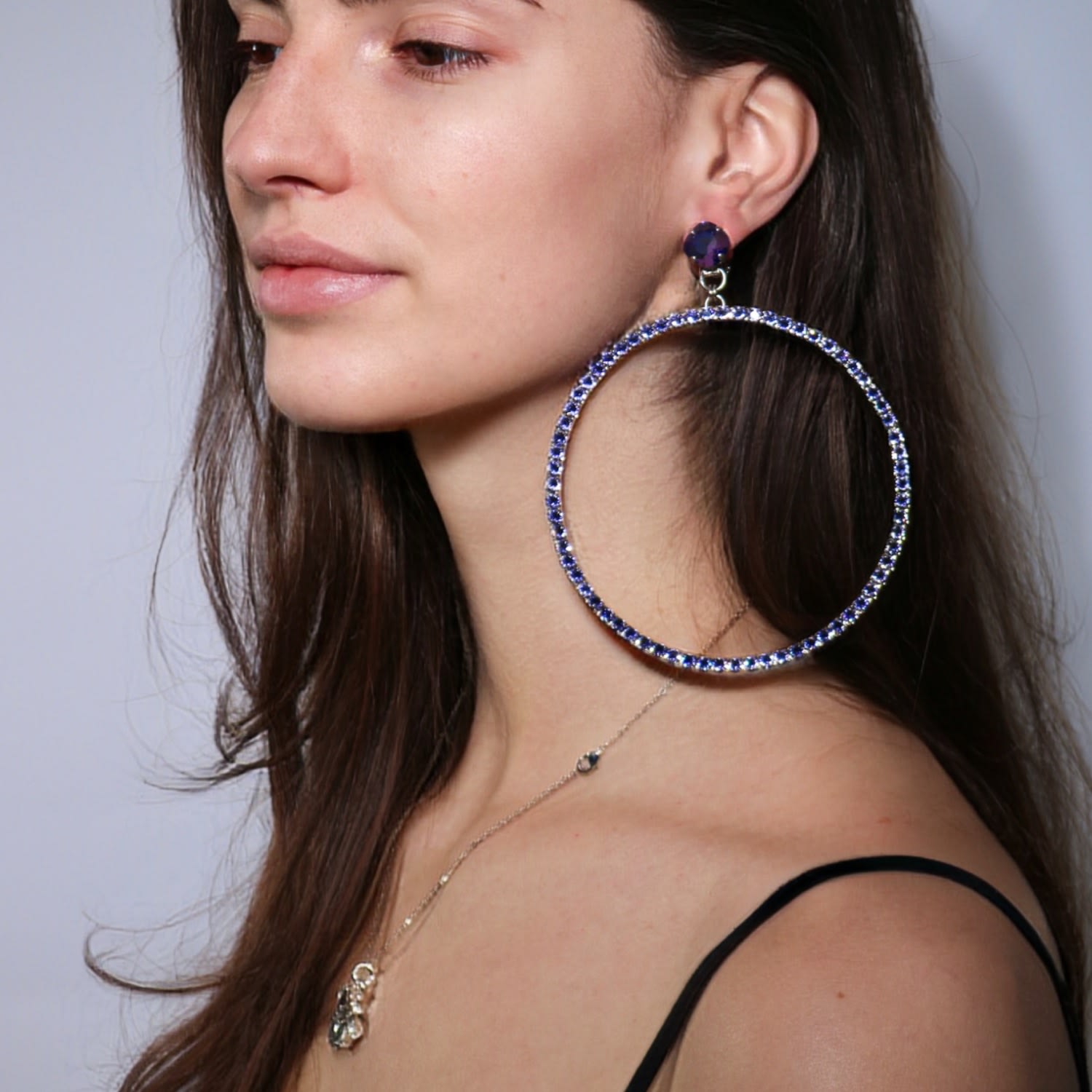 The Jumbo Purple Hoop Earrings In Platinum - Clip