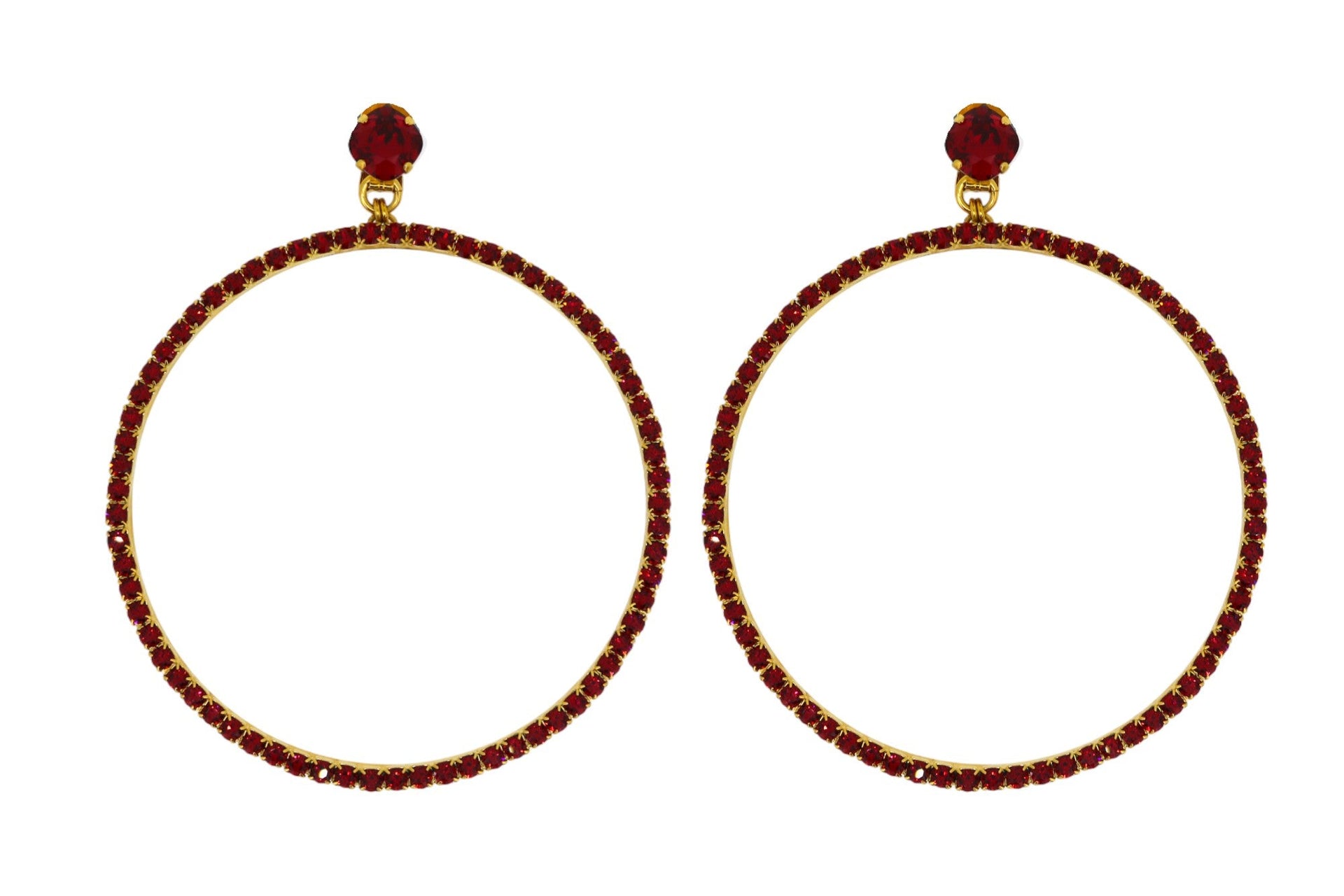 The Jumbo Red Hoop Earrings In Gold - Clip