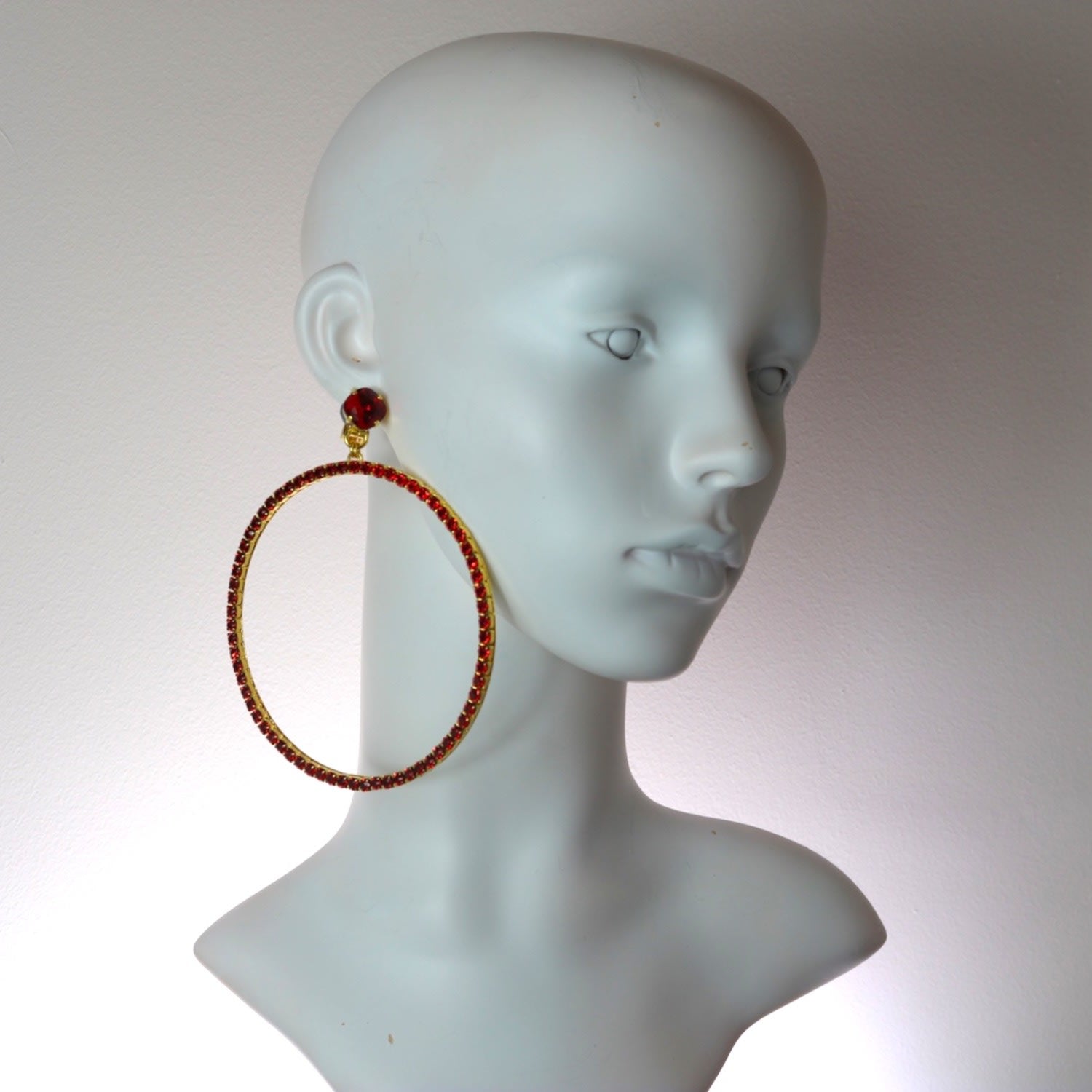 The Jumbo Red Hoop Earrings In Gold - Clip