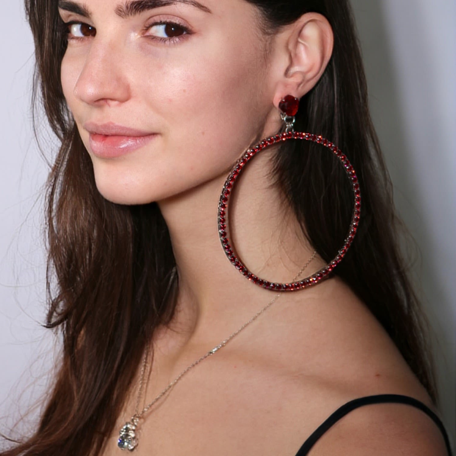 The Jumbo Red Hoop Earrings In Platinum - Clip