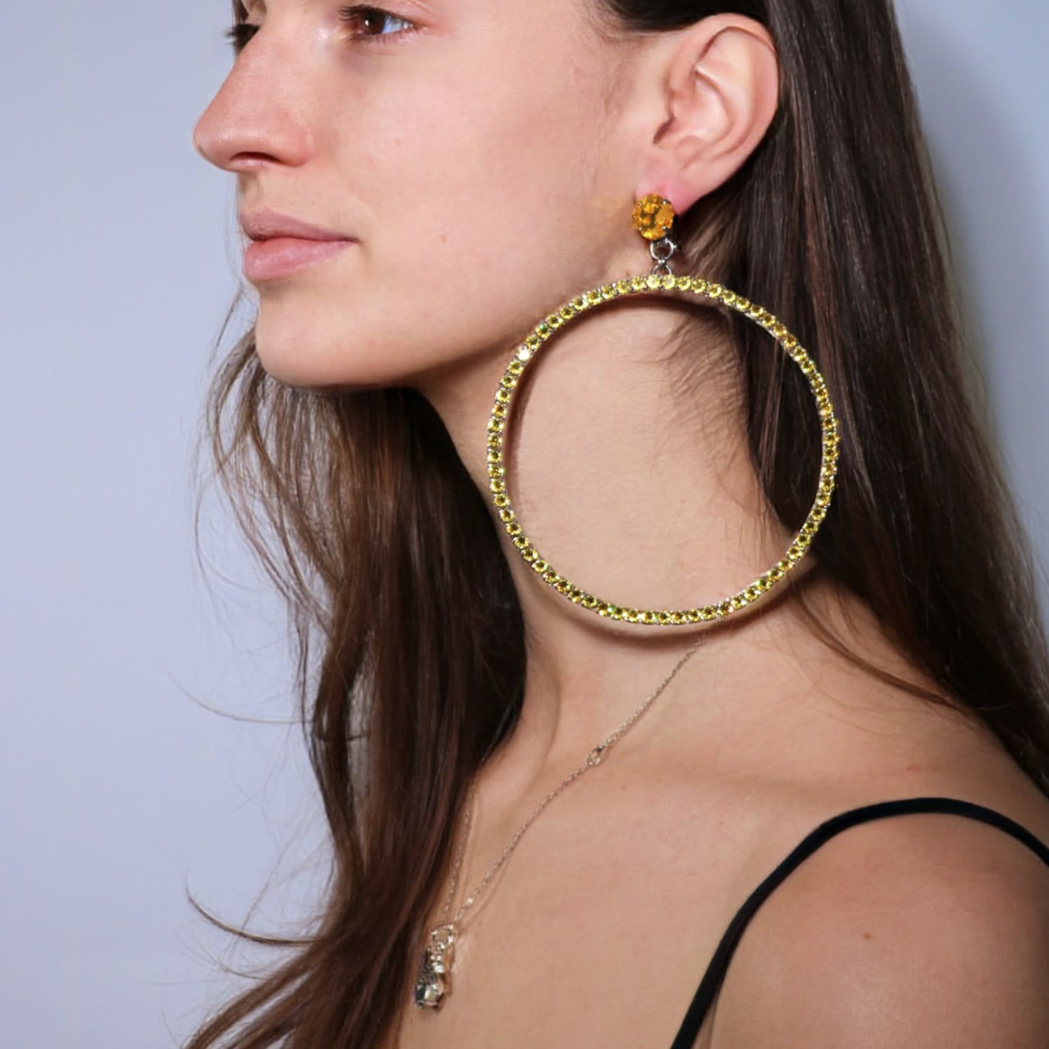 The Jumbo Yellow Hoop Earrings In Platinum - Clip