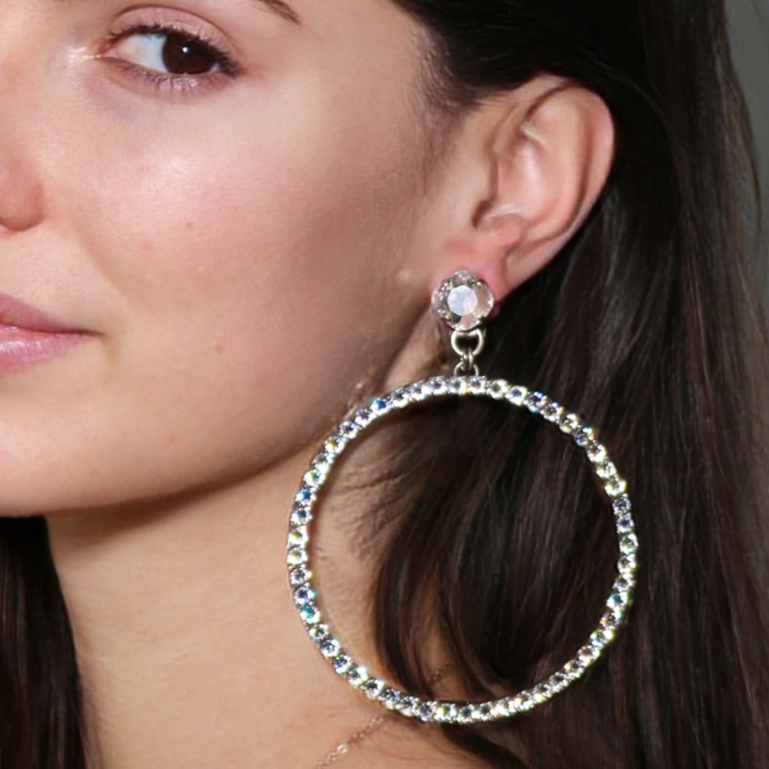 The Large Clear Hoop Earrings In Platinum - Pierced