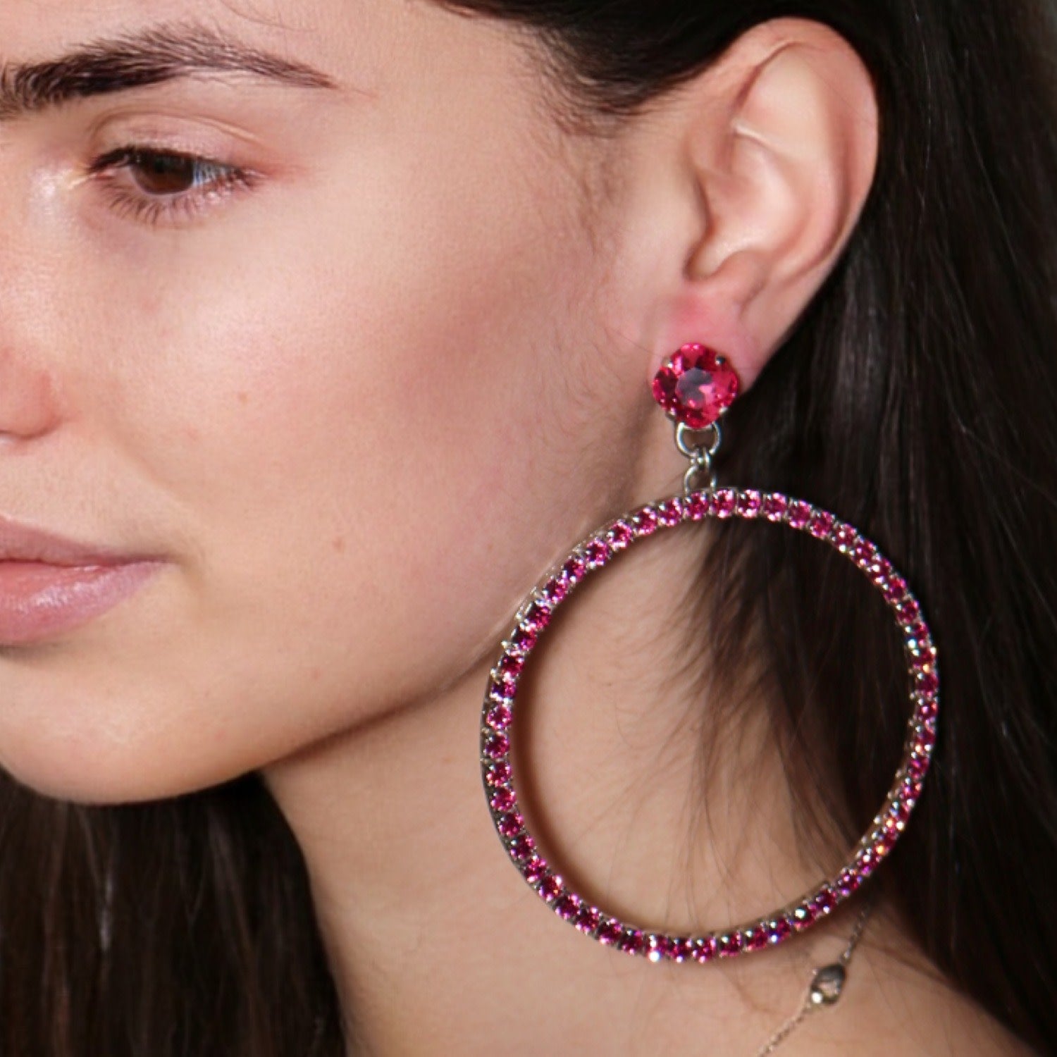The Large Pink Hoop Earrings In Platinum - Clip