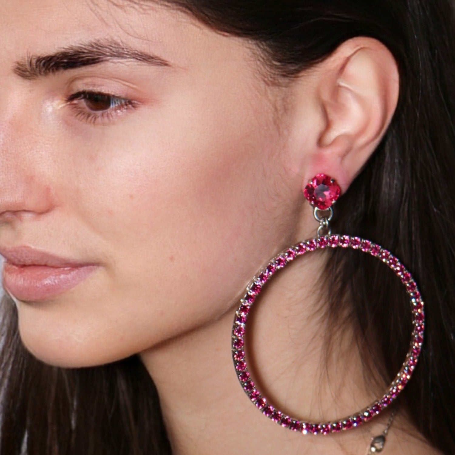 The Large Pink Hoop Earrings In Platinum - Pierced