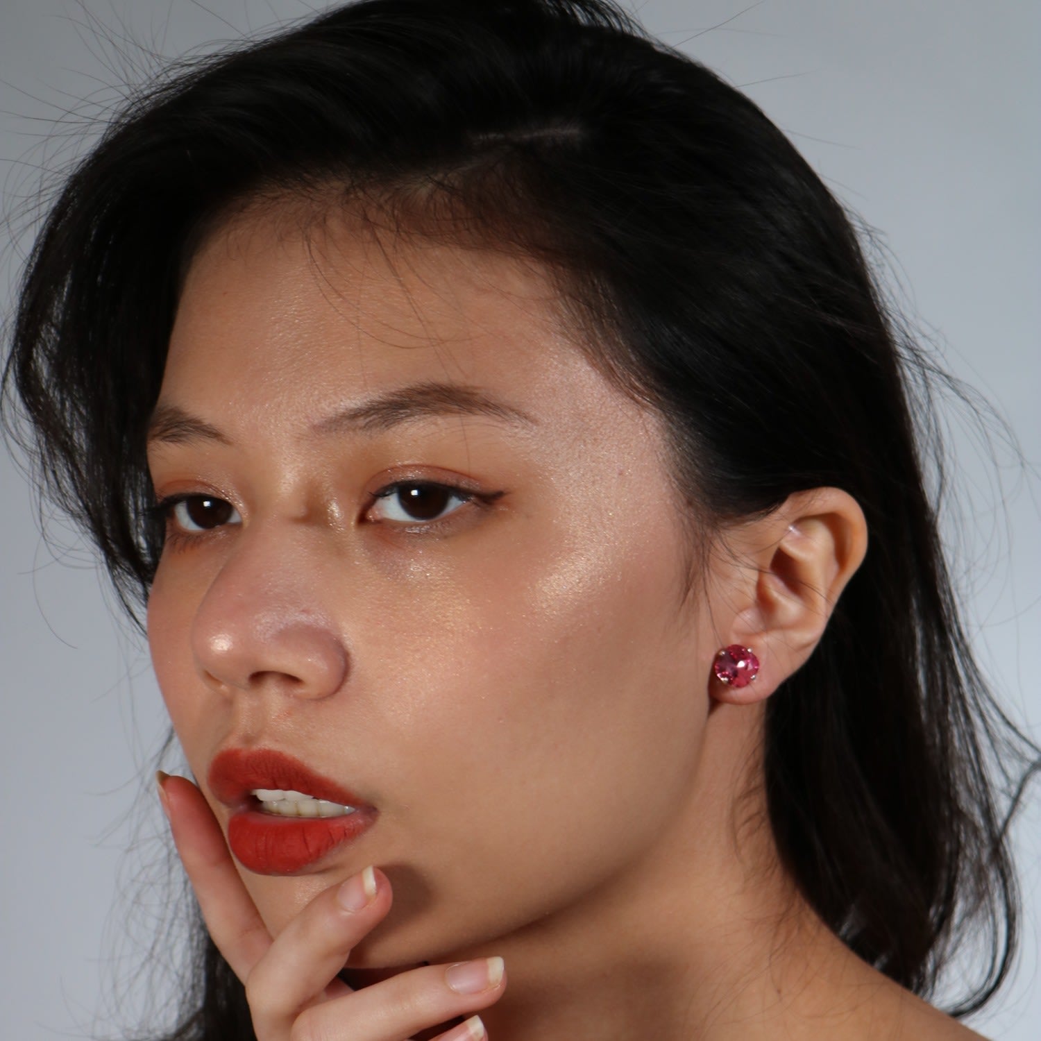 The Large Pink Stud In Platinum
