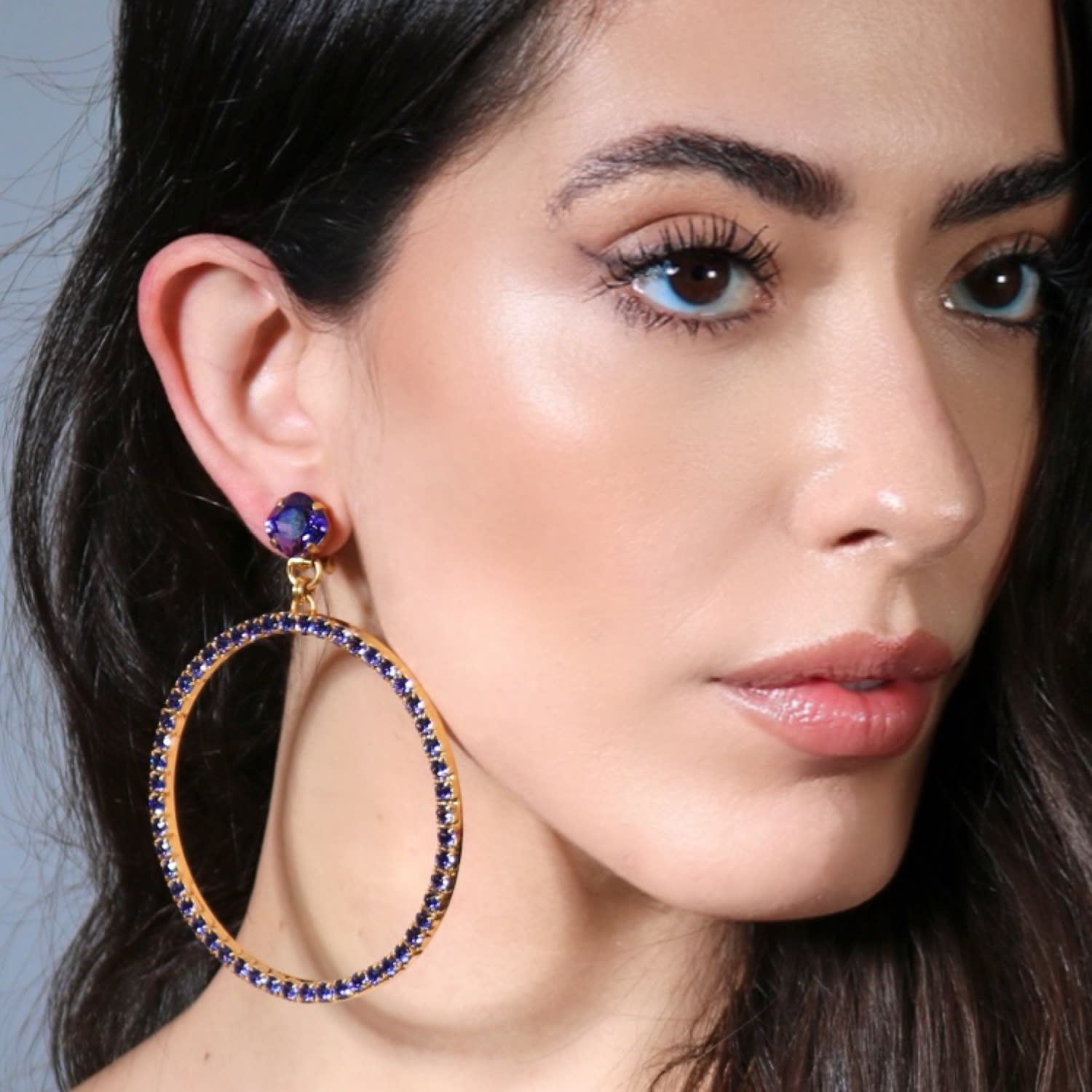 The Large Purple Hoop Earrings In Gold - Pierced