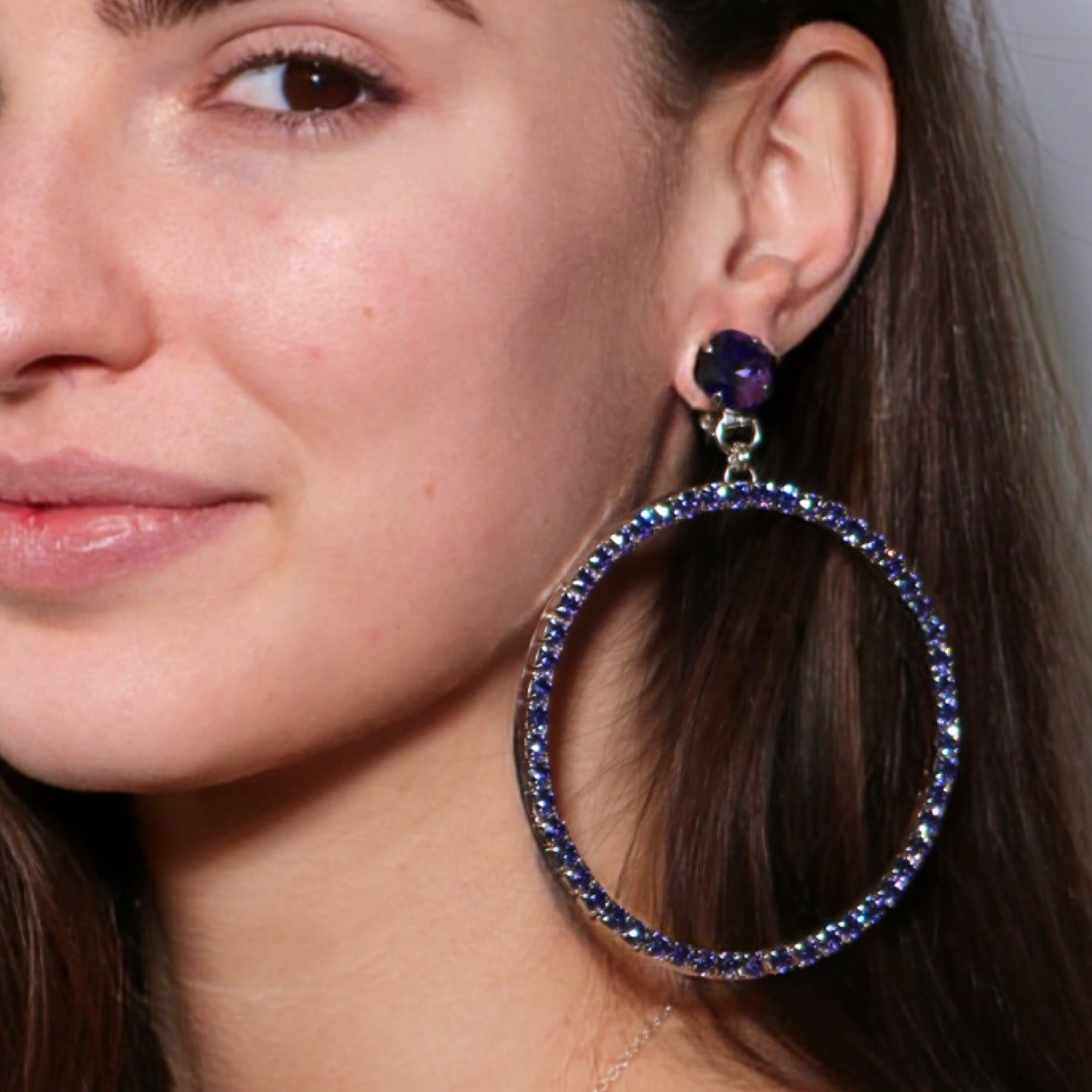 The Large Purple Hoop Earrings In Platinum - Pierced